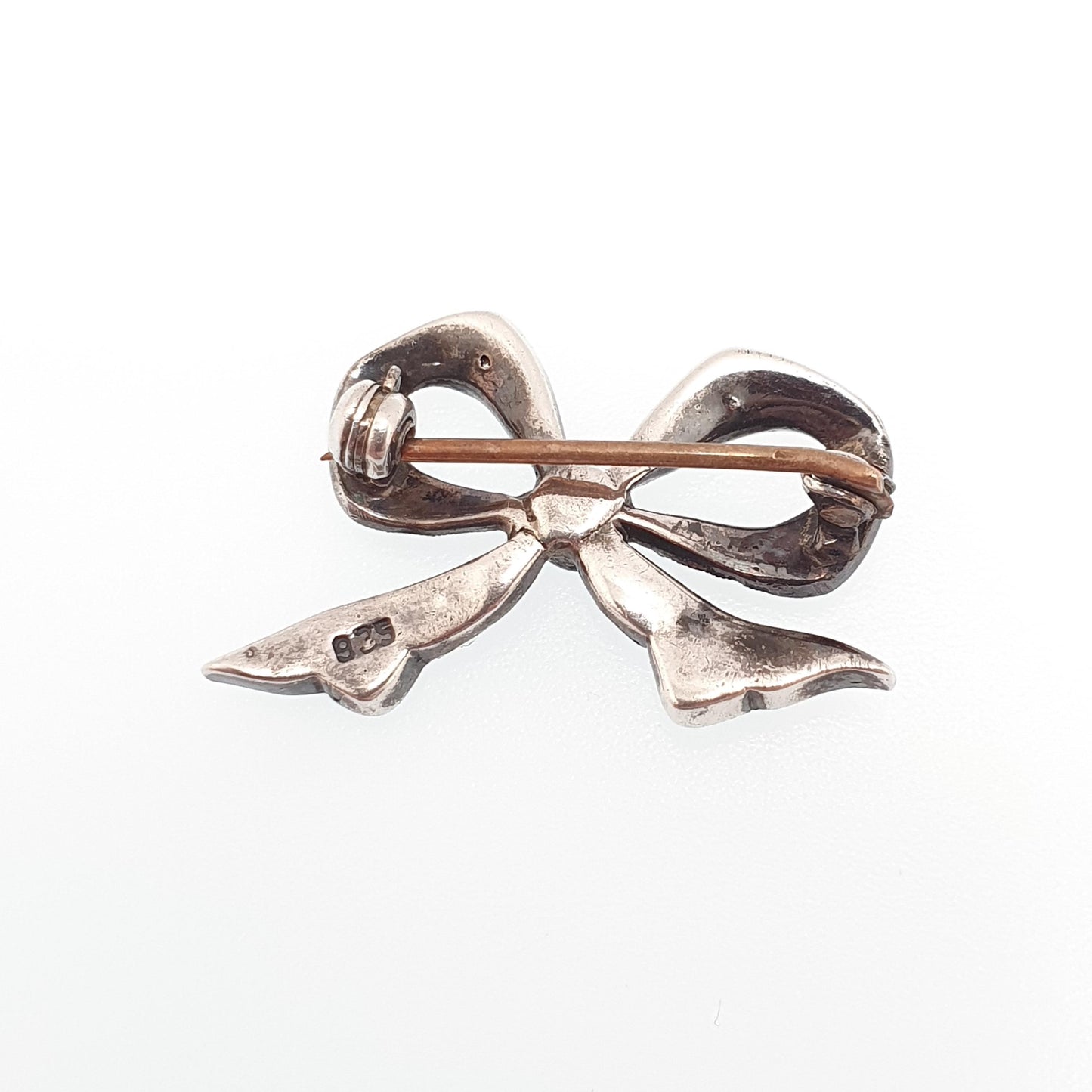 Antique Art Deco Paste Sterling Silver Bow Brooch Ribbon Diamond Pastes Tiny Small 1920s Sweet Cute Quaint Womens Jewelry Jewellery Vintage