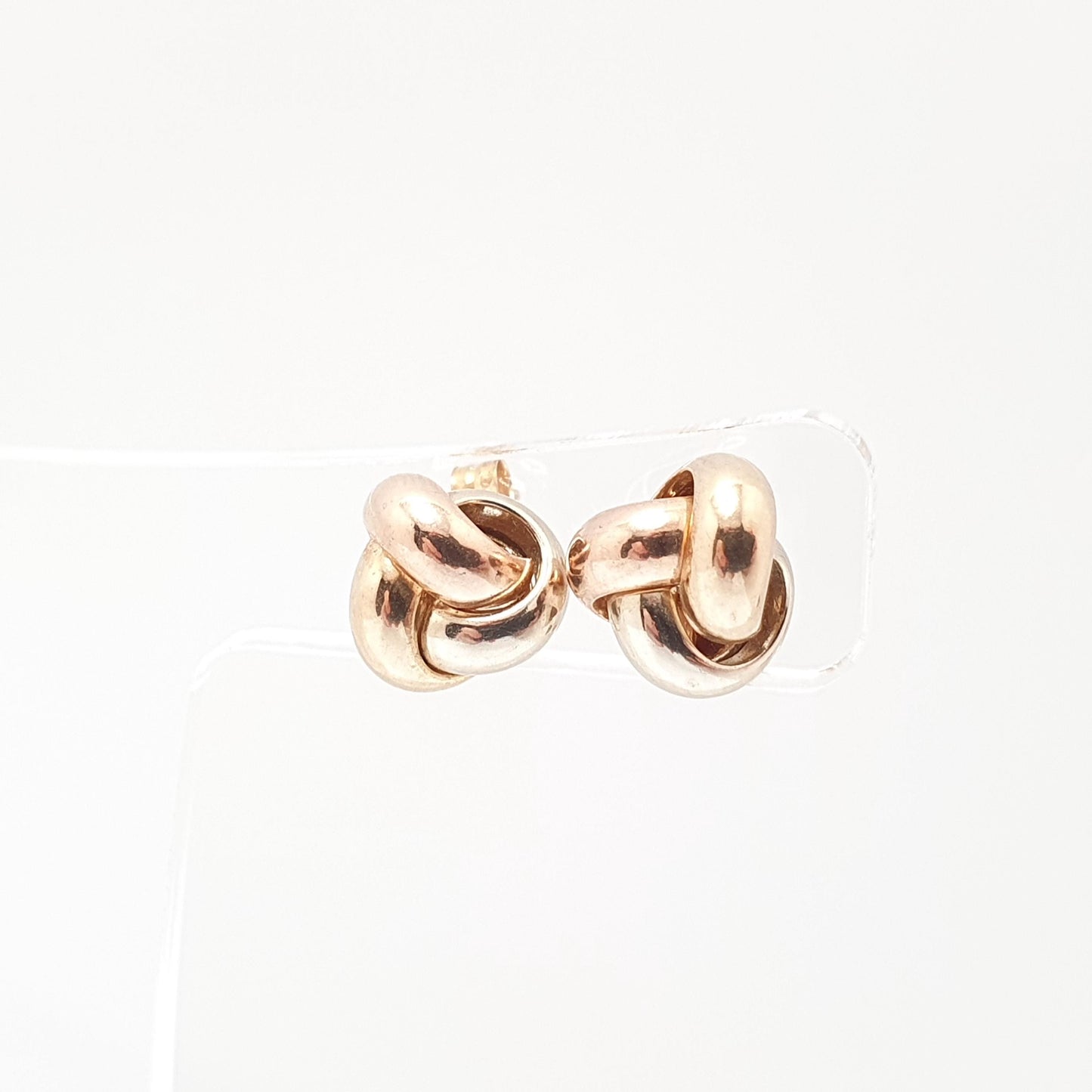 Vintage 9k 9ct Gold Knot Earrings Stud Tri Colour Color Solid 375 Retro Twisted Woven Rose Yellow White Gift Womens Jewelry Jewellery