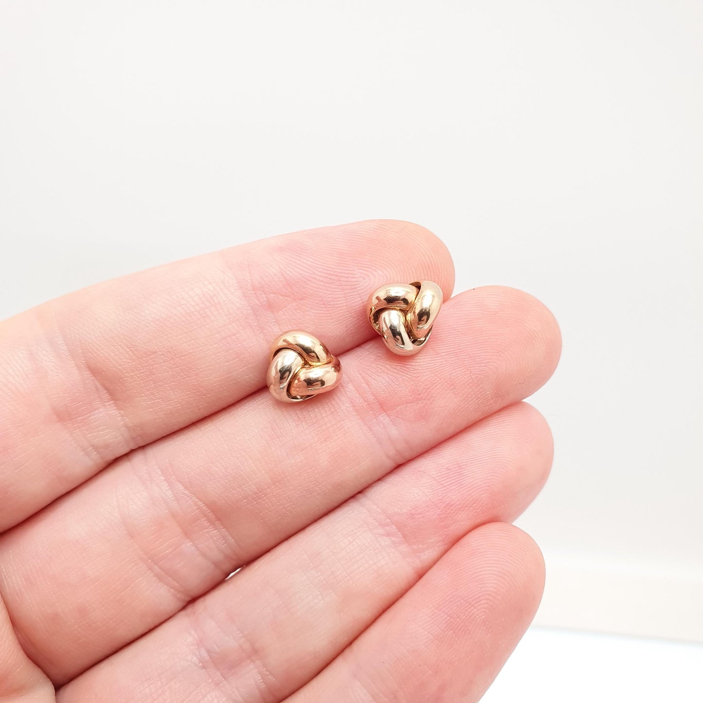 Vintage 9k 9ct Gold Knot Earrings Stud Tri Colour Color Solid 375 Retro Twisted Woven Rose Yellow White Gift Womens Jewelry Jewellery