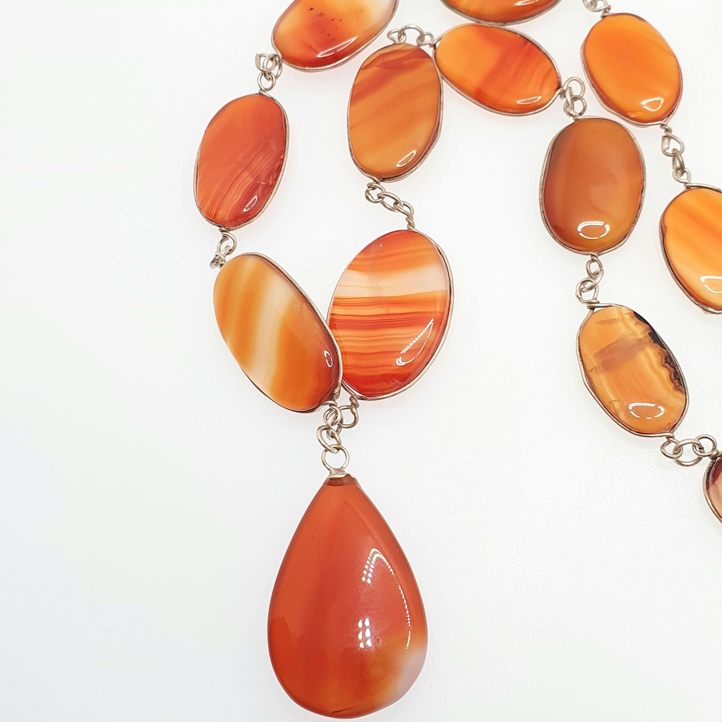 Antique Arts & Craft Carnelian Agate Necklace Y Pendant Lavalier Lavaliere Orange Quartz Lariat Silver Gemstone Women Gift Jewelry Jewellery