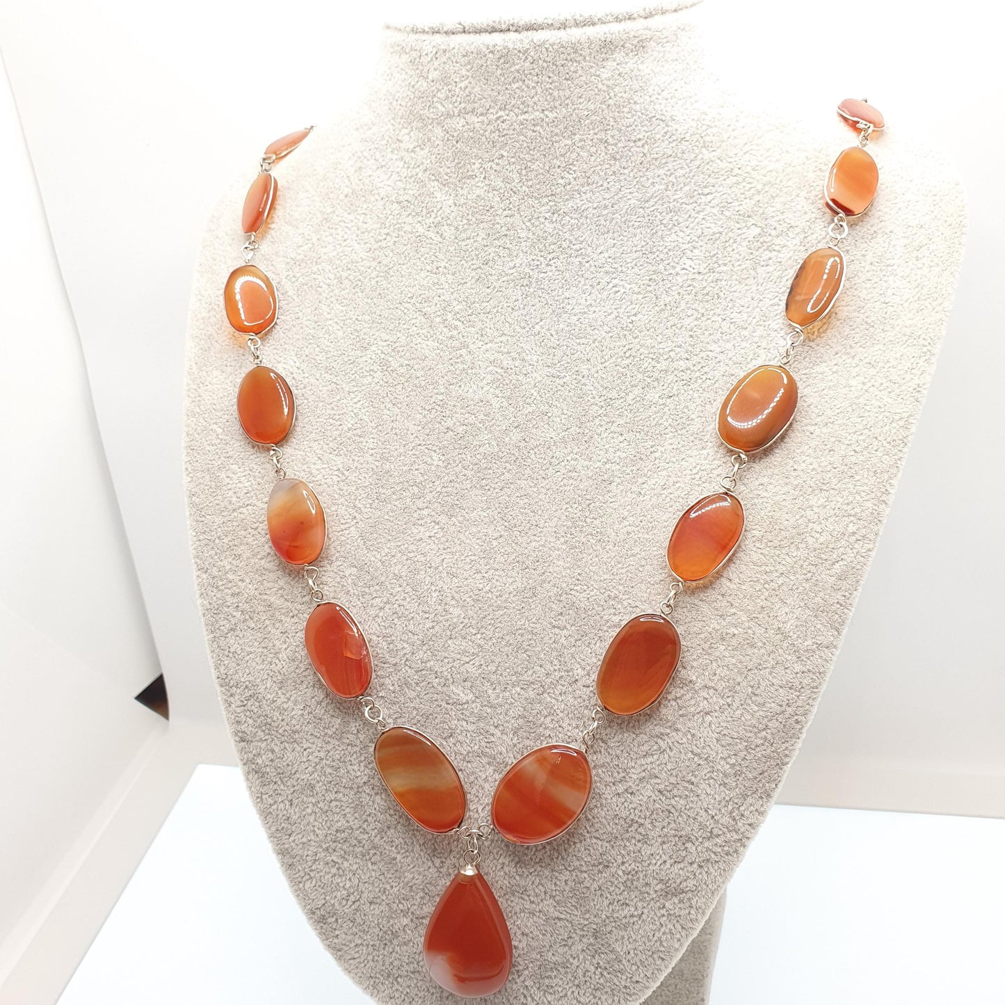 Antique Arts & Craft Carnelian Agate Necklace Y Pendant Lavalier Lavaliere Orange Quartz Lariat Silver Gemstone Women Gift Jewelry Jewellery