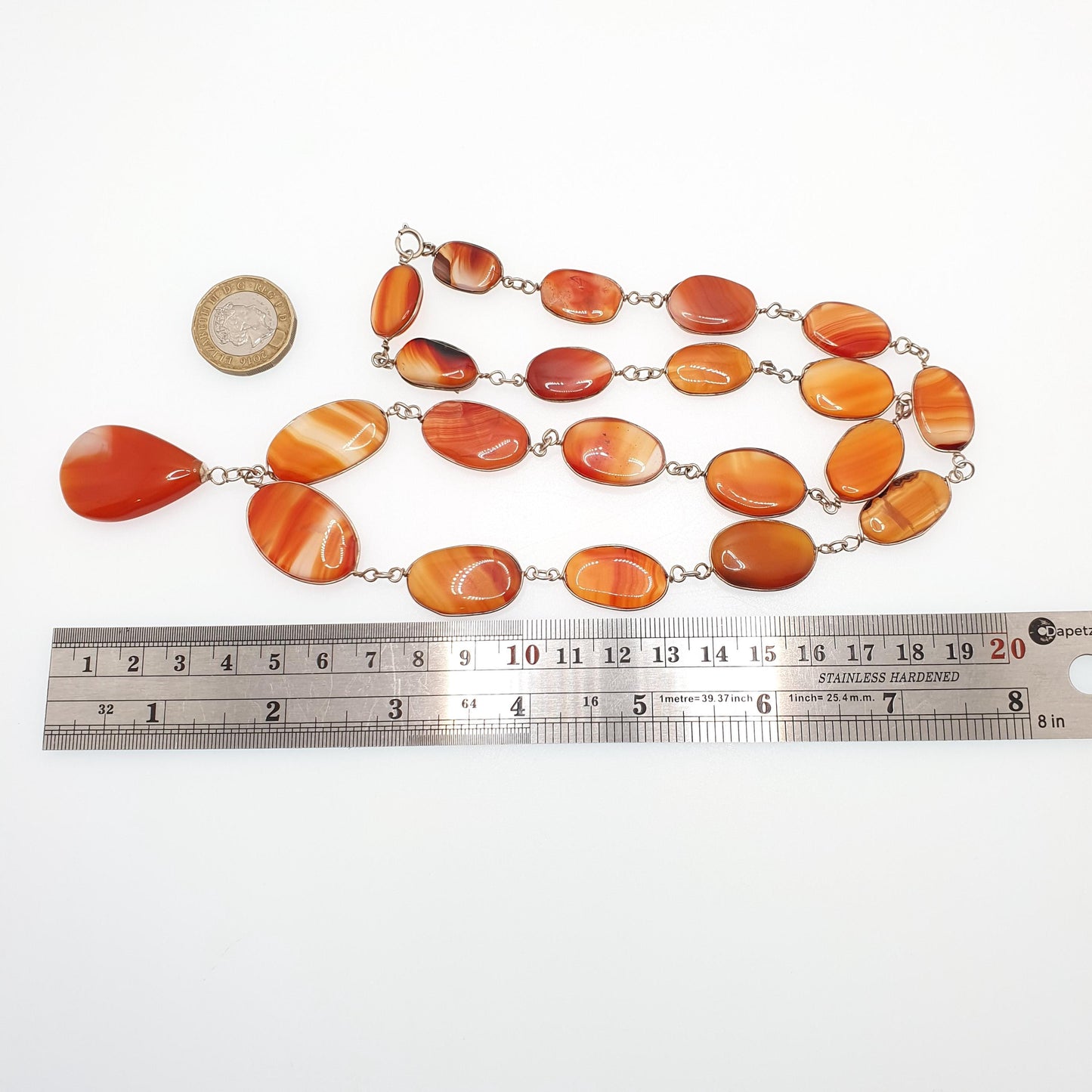 Antique Arts & Craft Carnelian Agate Necklace Y Pendant Lavalier Lavaliere Orange Quartz Lariat Silver Gemstone Women Gift Jewelry Jewellery