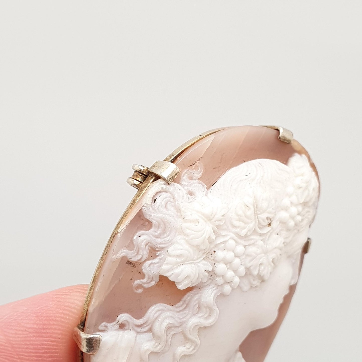 Antique Victorian Cameo Brooch Solid Silver Dionysus Finely Carved Engraved High Relief Large Big Shell Italian Vintage Jewelry Jewellery