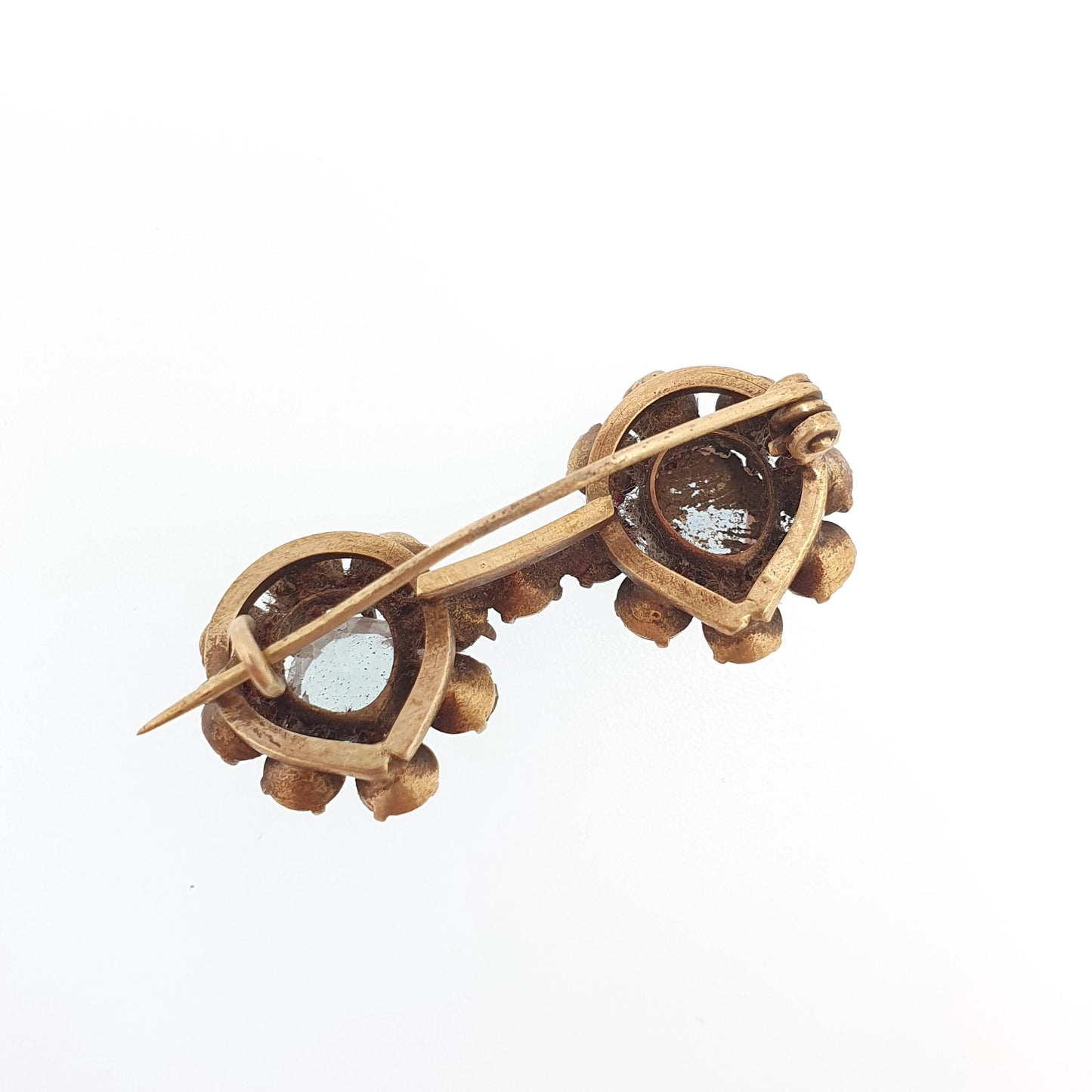 Antique Victorian Saphiret Glass Brooch Pin Diamond Paste Cluster Gold Tone Blue Red Vintage Czech Faceted Lucky Rare Jewellery Jewelry