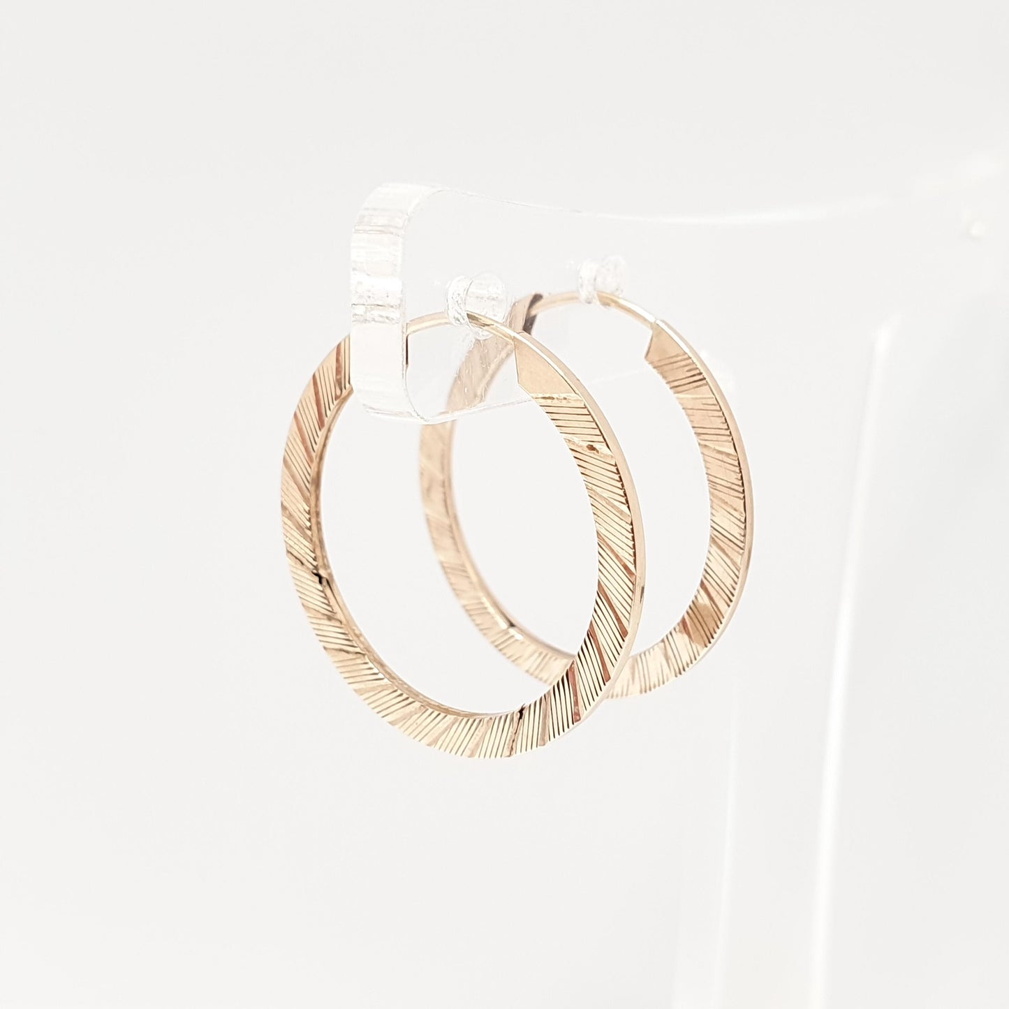 Vintage 9k 9ct Gold Hoop Earrings Full Round Circle Loop Solid 375 Engraved Lined 1980s Grooved Etched Ladies Womens Jewelry Jewellery