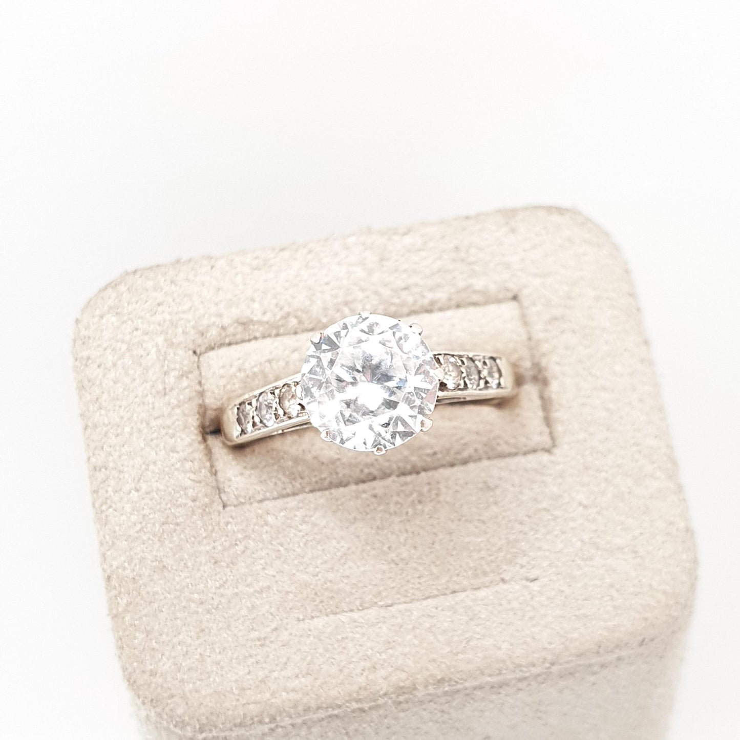 Old Vintage 9ct Gold White Sapphire Ring Large Brilliant Cut 1949 Hallmark Diamond Style Solid 375 9k Gemstone Womens Jewelry Jewellery