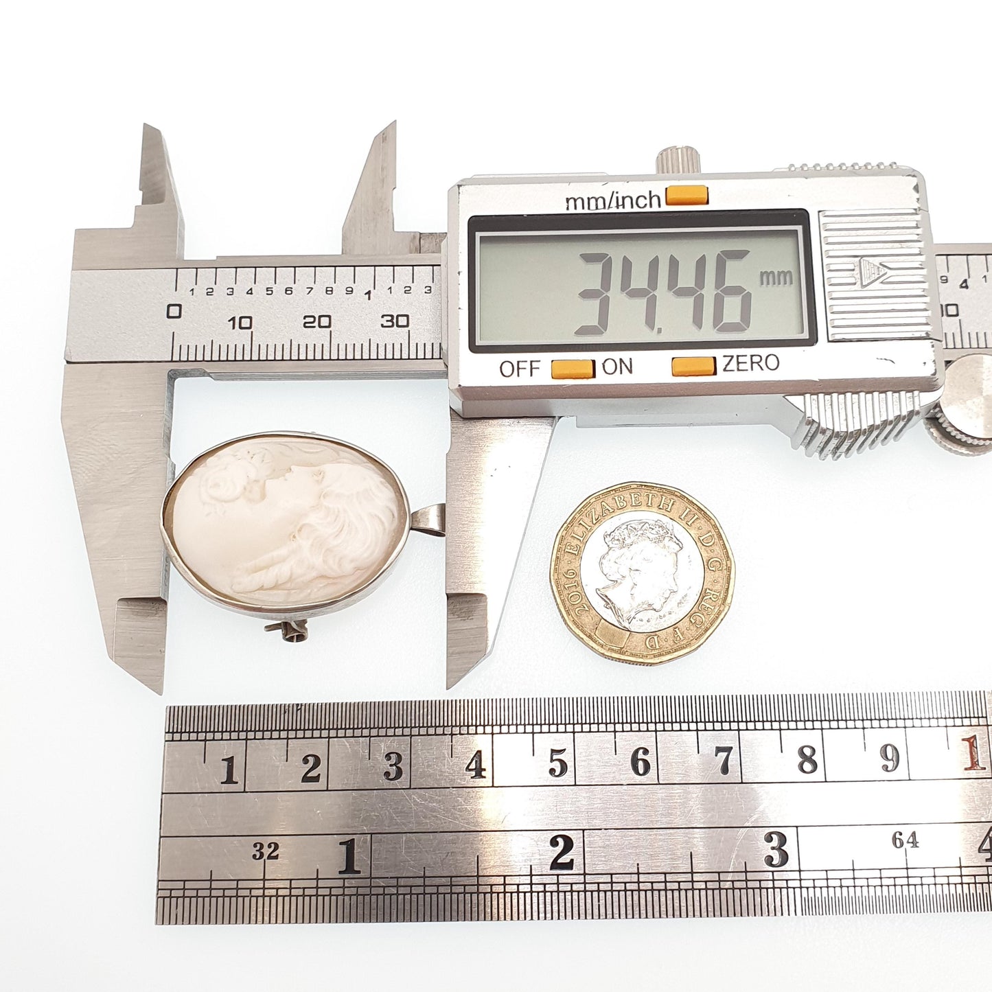 Antique Solid Silver Cameo Pendant Brooch Pin Flower on Shoulder Genuine Shell 1920s Border Oval Vintage Italian Womens Jewelry Jewellery