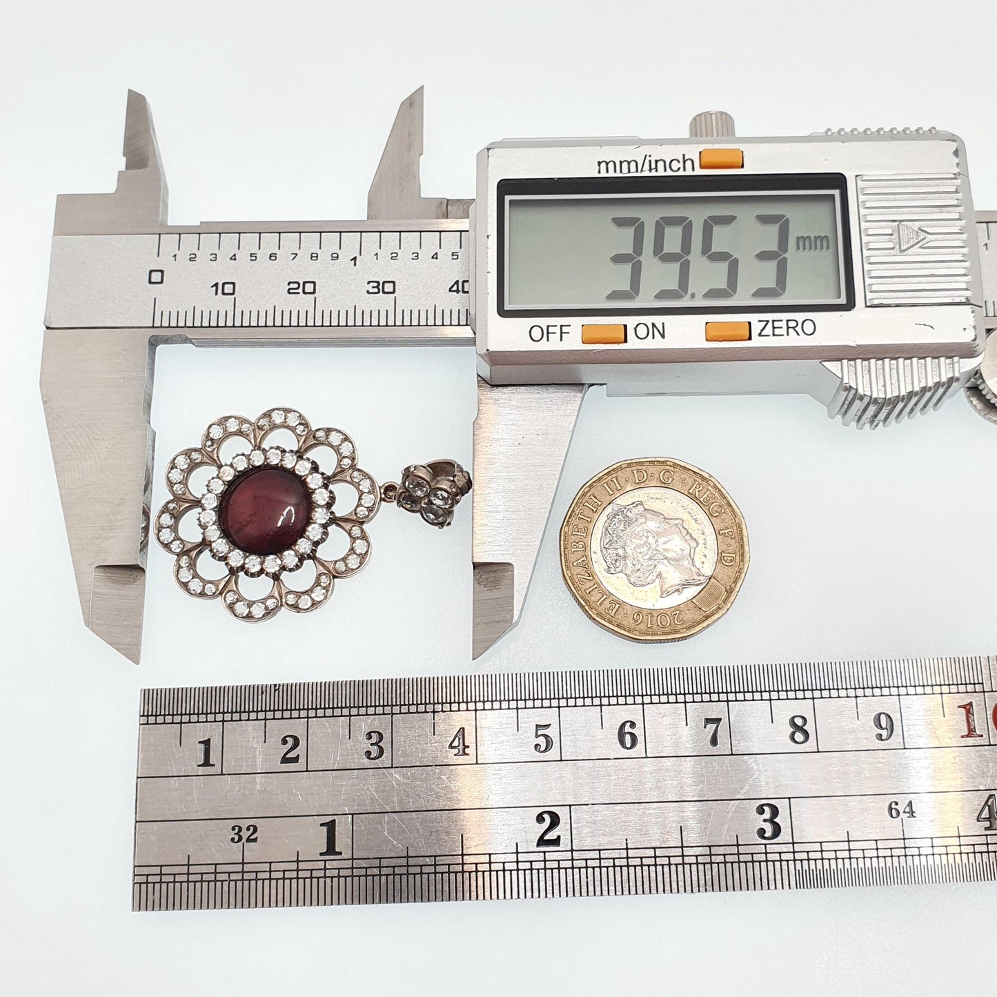 Antique Victorian 9ct Gold Garnet & Diamond Paste Pendant Solid Silver Necklace Old Cut Rare Sparkly Mid 1800s Vintage Jewellery Jewelry