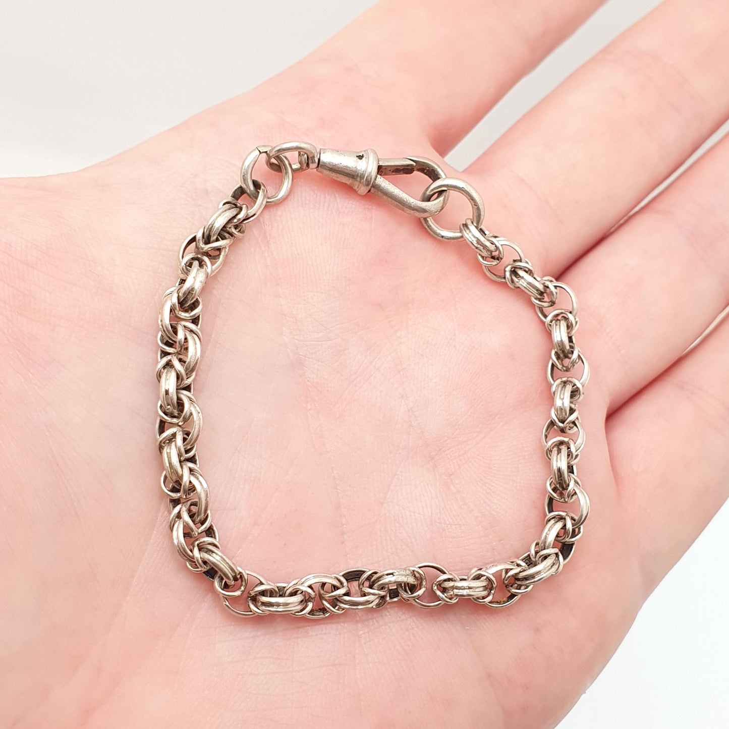 Antique Victorian Belcher Knot Link Solid Silver Bracelet Dog Clip Chain Large Rolo 8.63g 18cm Round Albert Vintage Womens Jewelry Jewellery
