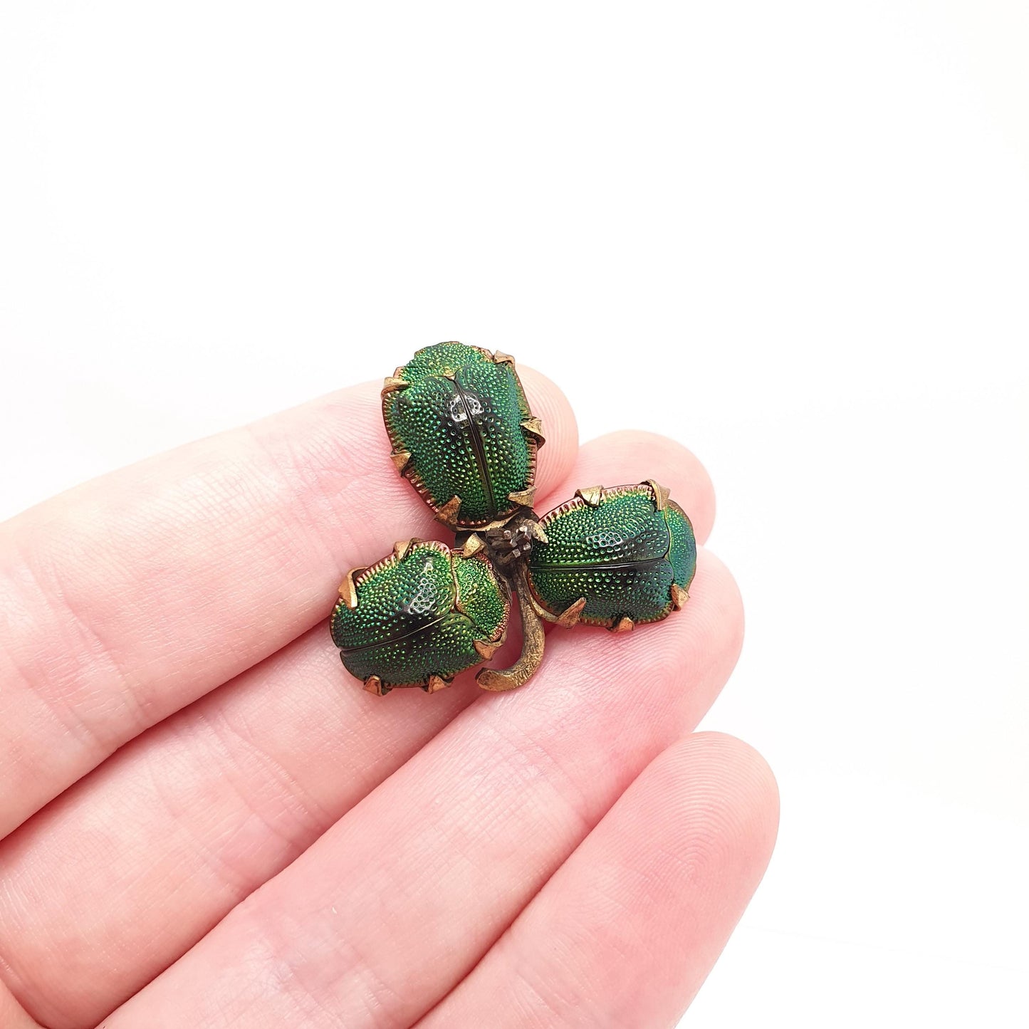 Antique Scarab Beetle Brooch Clover Genuine Real Insect Victorian 1800s Gold Gilt Egyptian Revival Bug Irish Good Luck Shell Mens Womens