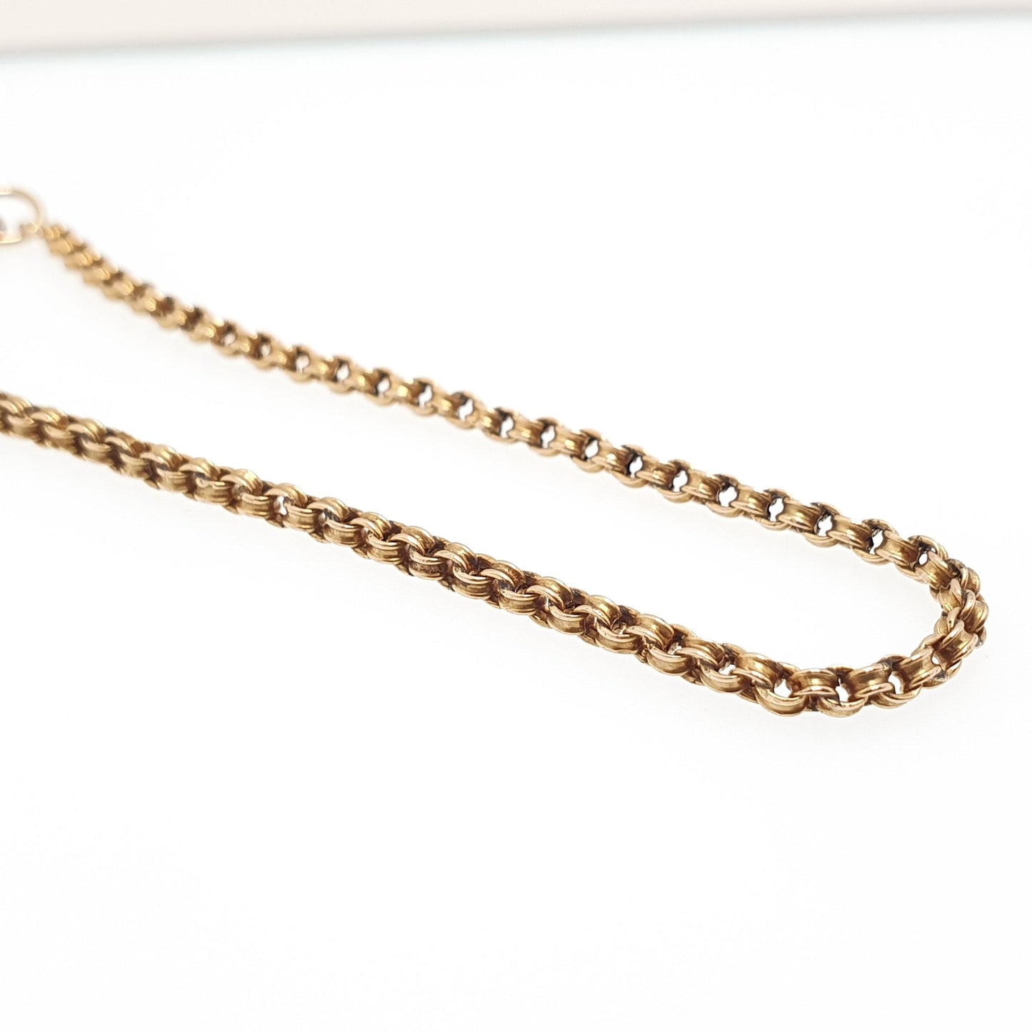 Antique 9k 9ct Gold Bracelet Victorian Belcher Rolo Link Crimped Solid 375 19cm 7.5" 1.58g Yellow Vintage Mens Womens Jewelry Jewellery