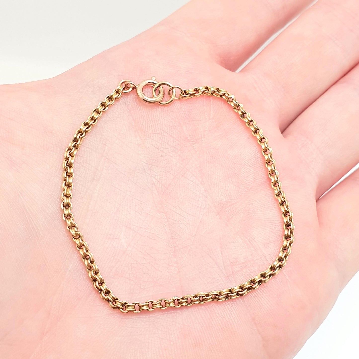 Antique 9k 9ct Gold Bracelet Victorian Belcher Rolo Link Crimped Solid 375 19cm 7.5" 1.58g Yellow Vintage Mens Womens Jewelry Jewellery