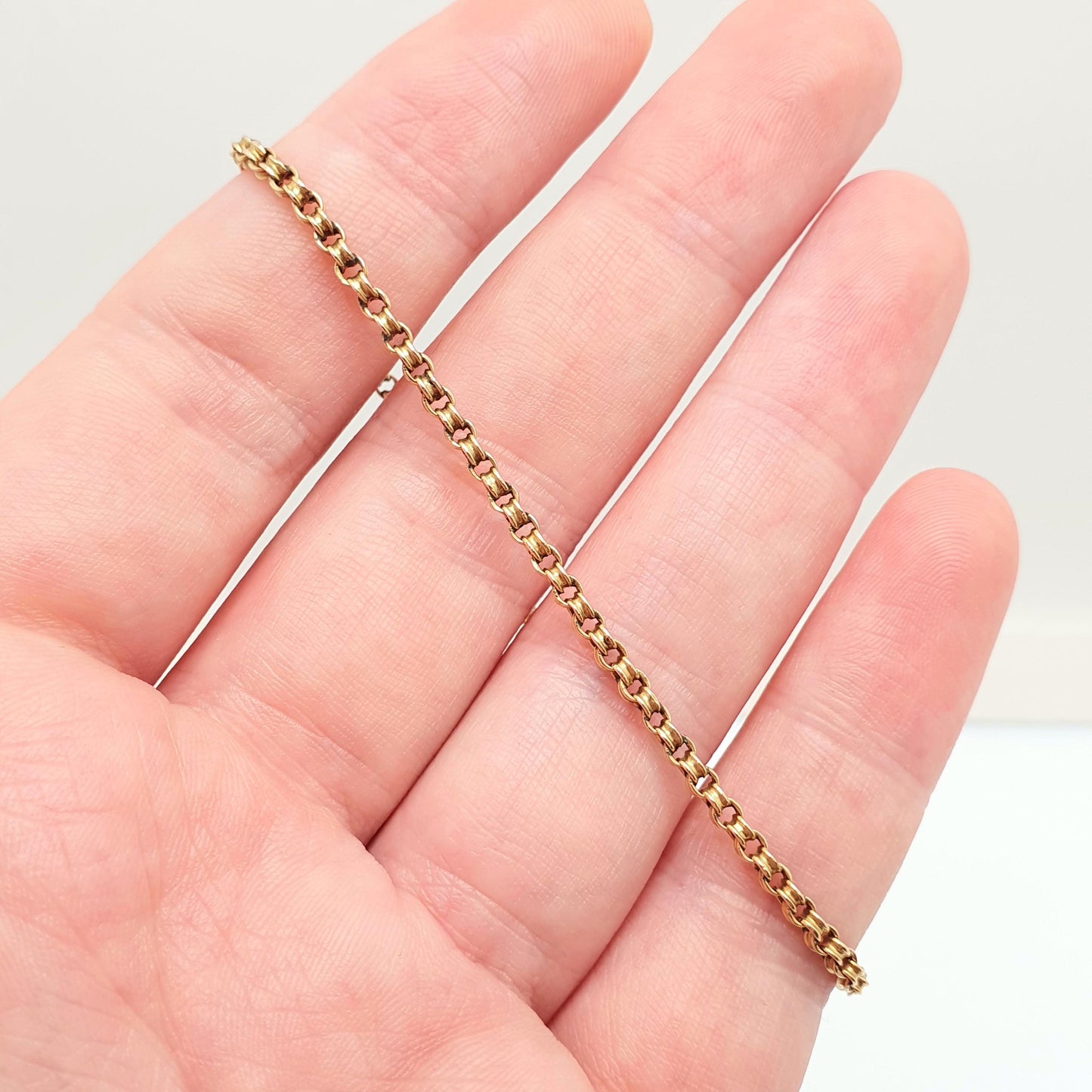 Antique 9k 9ct Gold Bracelet Victorian Belcher Rolo Link Crimped Solid 375 19cm 7.5" 1.58g Yellow Vintage Mens Womens Jewelry Jewellery