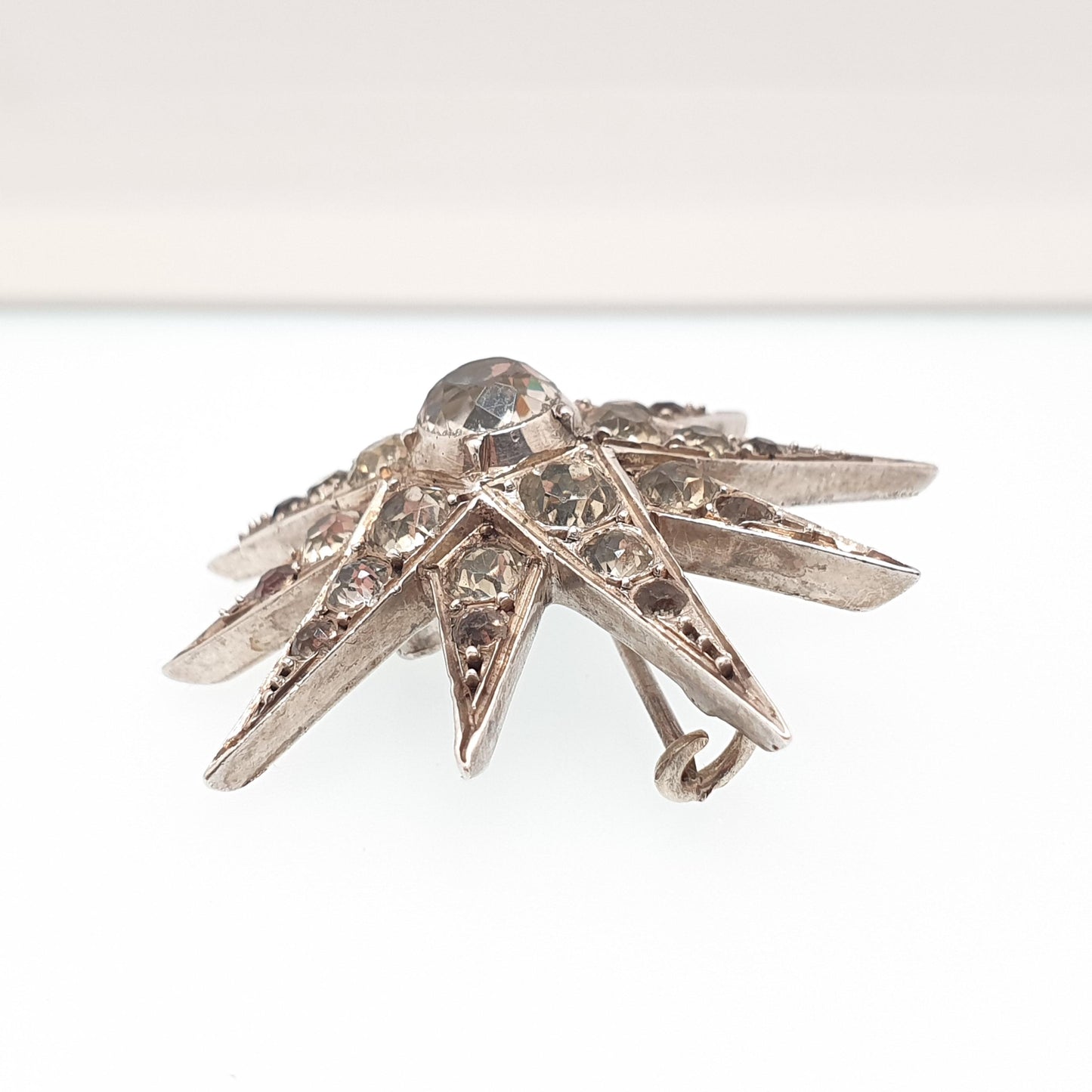 Antique Victorian Star Solid Silver Brooch Diamond Paste Old Cut Large Big Foiled Sparkly Starry Celestial Womens Jewelry Jewellery Vintage