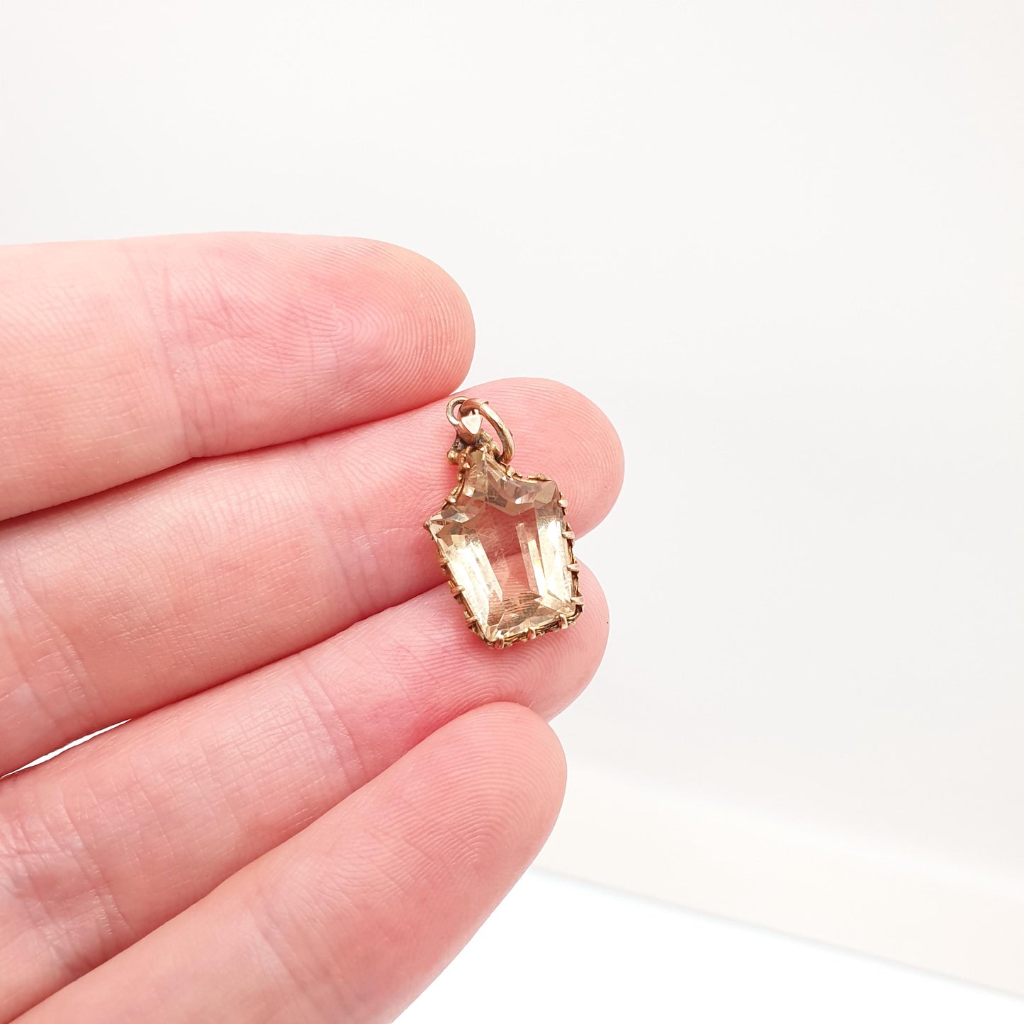 Antique Victorian 9ct 9k Gold Citrine Pendant Necklace Pointed Rectangular Cut Solid 375 Mid 1800s Vintage Rare Small Fine Jewelry Jewellery