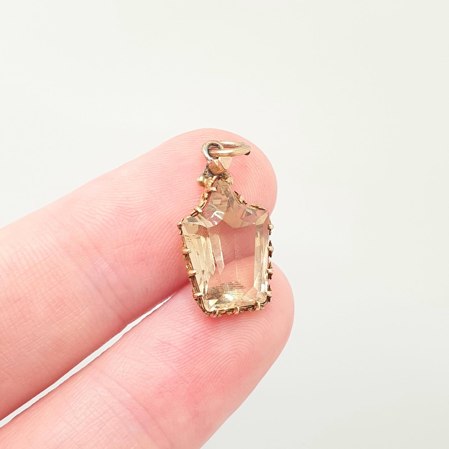 Antique Victorian 9ct 9k Gold Citrine Pendant Necklace Pointed Rectangular Cut Solid 375 Mid 1800s Vintage Rare Small Fine Jewelry Jewellery