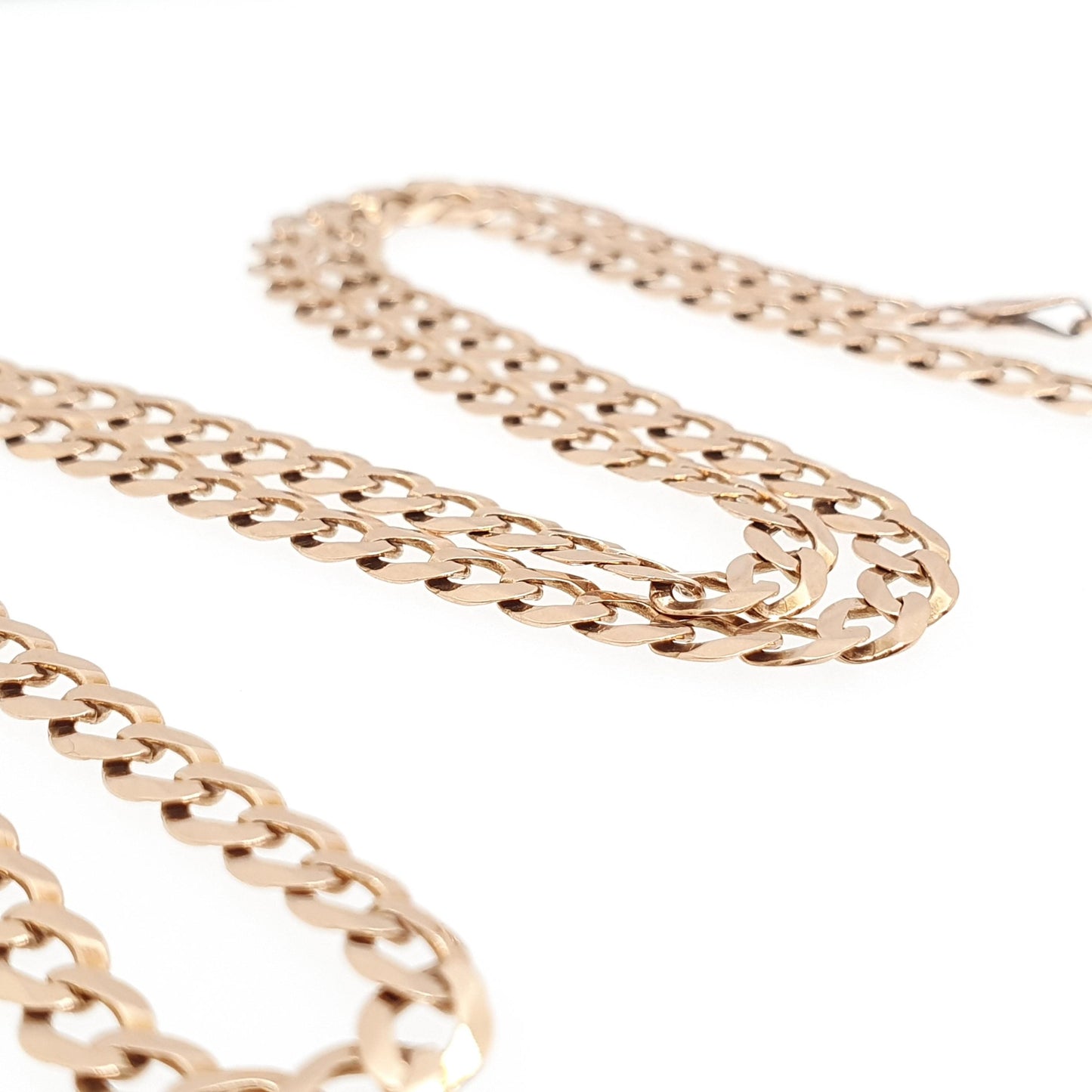 Vintage 9k 9ct Rose Gold Chain Necklace Flat Curb Link 46cm 18.1" 7.52g Links Solid 9 Carat Rose Red Retro Mens Womens Jewelry Jewellery