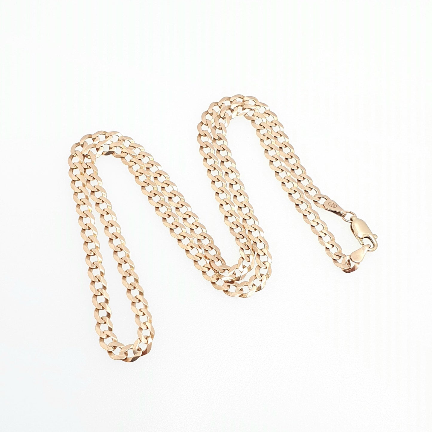 Vintage 9k 9ct Rose Gold Chain Necklace Flat Curb Link 46cm 18.1" 7.52g Links Solid 9 Carat Rose Red Retro Mens Womens Jewelry Jewellery
