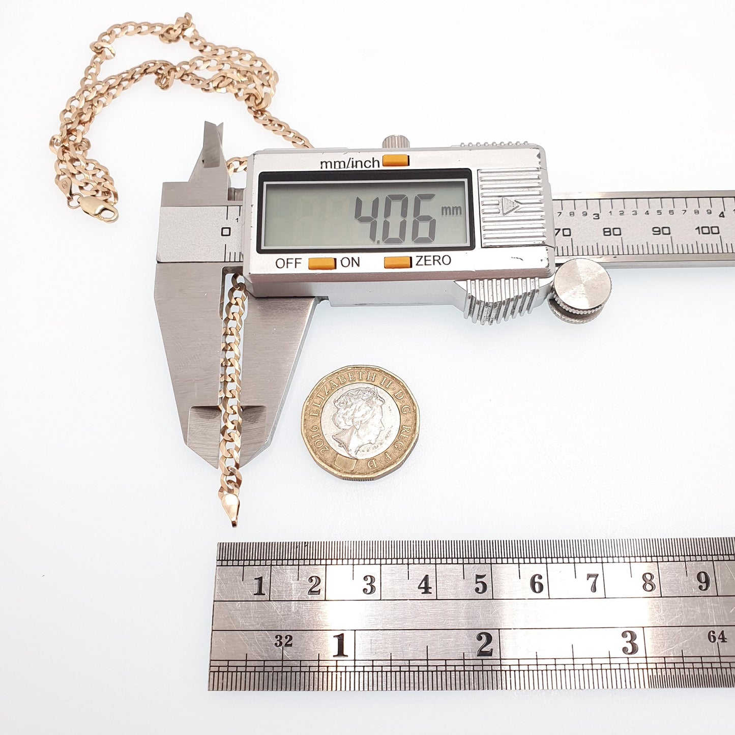 Vintage 9k 9ct Rose Gold Chain Necklace Flat Curb Link 46cm 18.1" 7.52g Links Solid 9 Carat Rose Red Retro Mens Womens Jewelry Jewellery