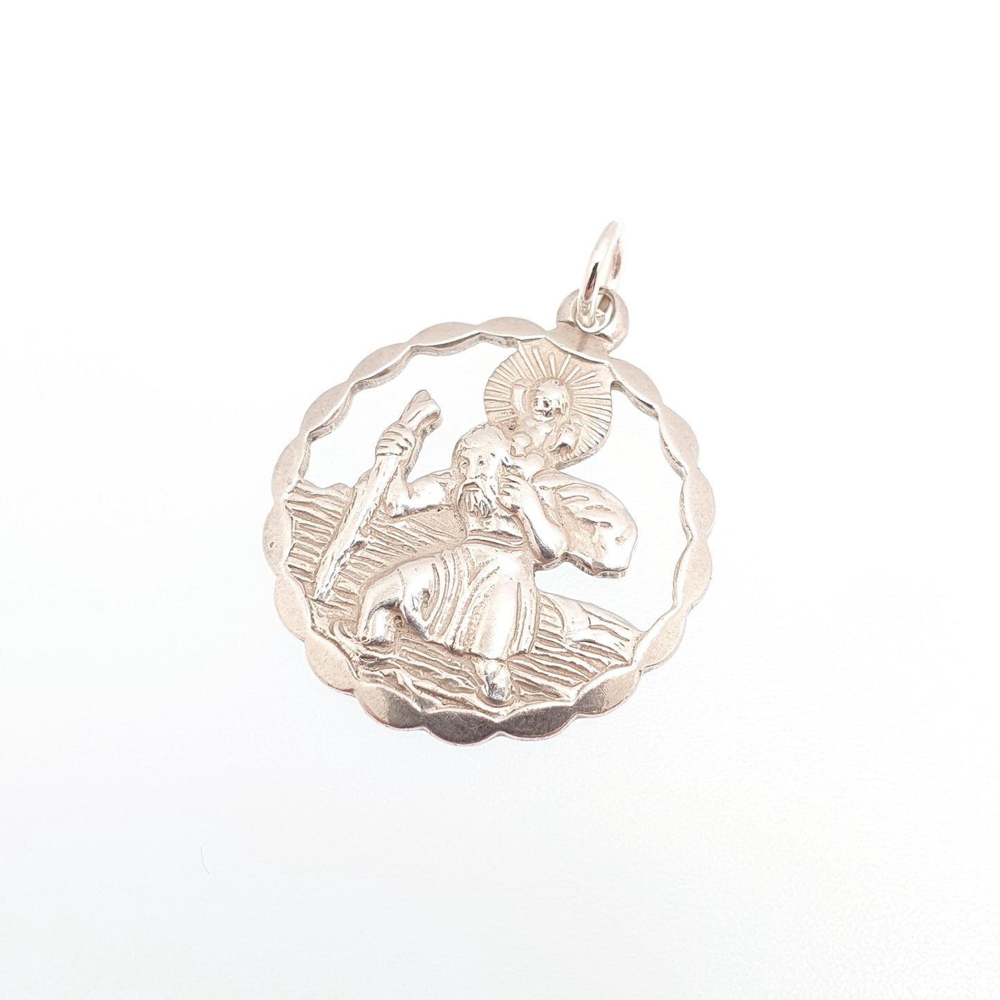 GEORG JENSEN Vintage St Christopher Sterling Silver Pendant Necklace Pierced Cut Out Silhouette GJ Ltd Saint Travel 925 Jewellery Jewelry