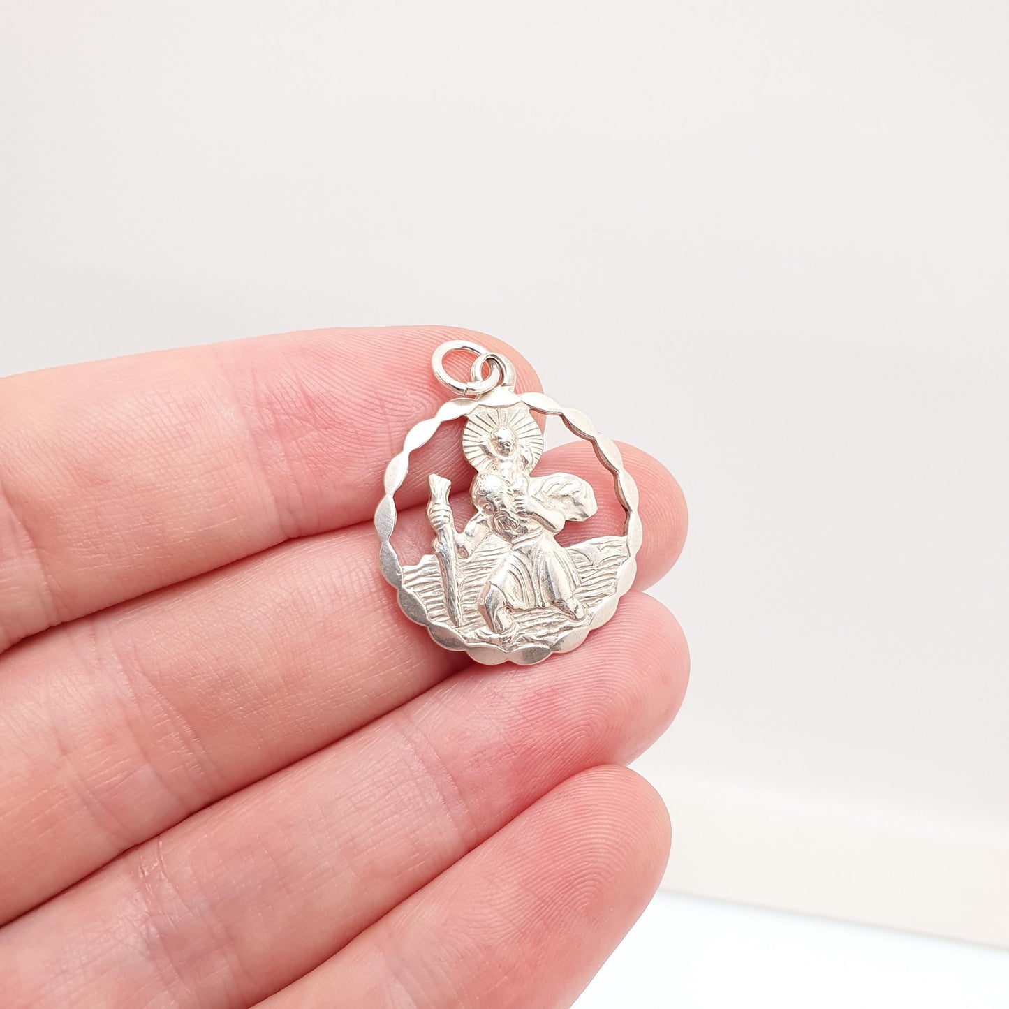 GEORG JENSEN Vintage St Christopher Sterling Silver Pendant Necklace Pierced Cut Out Silhouette GJ Ltd Saint Travel 925 Jewellery Jewelry