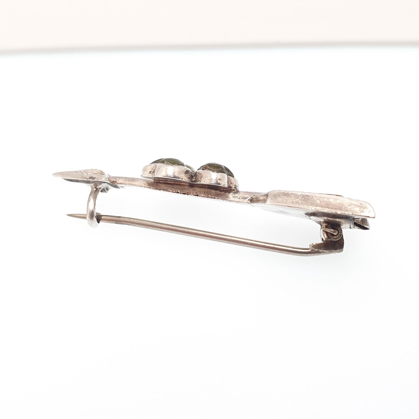 Antique Victorian Solid Silver Arrow Brooch Connemara Marble Clover Pin Irish Love Cupid Genuine Lucky 1800s Gift Vintage Jewellery Jewelry