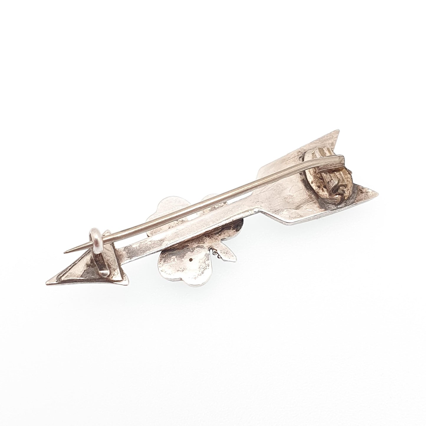 Antique Victorian Solid Silver Arrow Brooch Connemara Marble Clover Pin Irish Love Cupid Genuine Lucky 1800s Gift Vintage Jewellery Jewelry