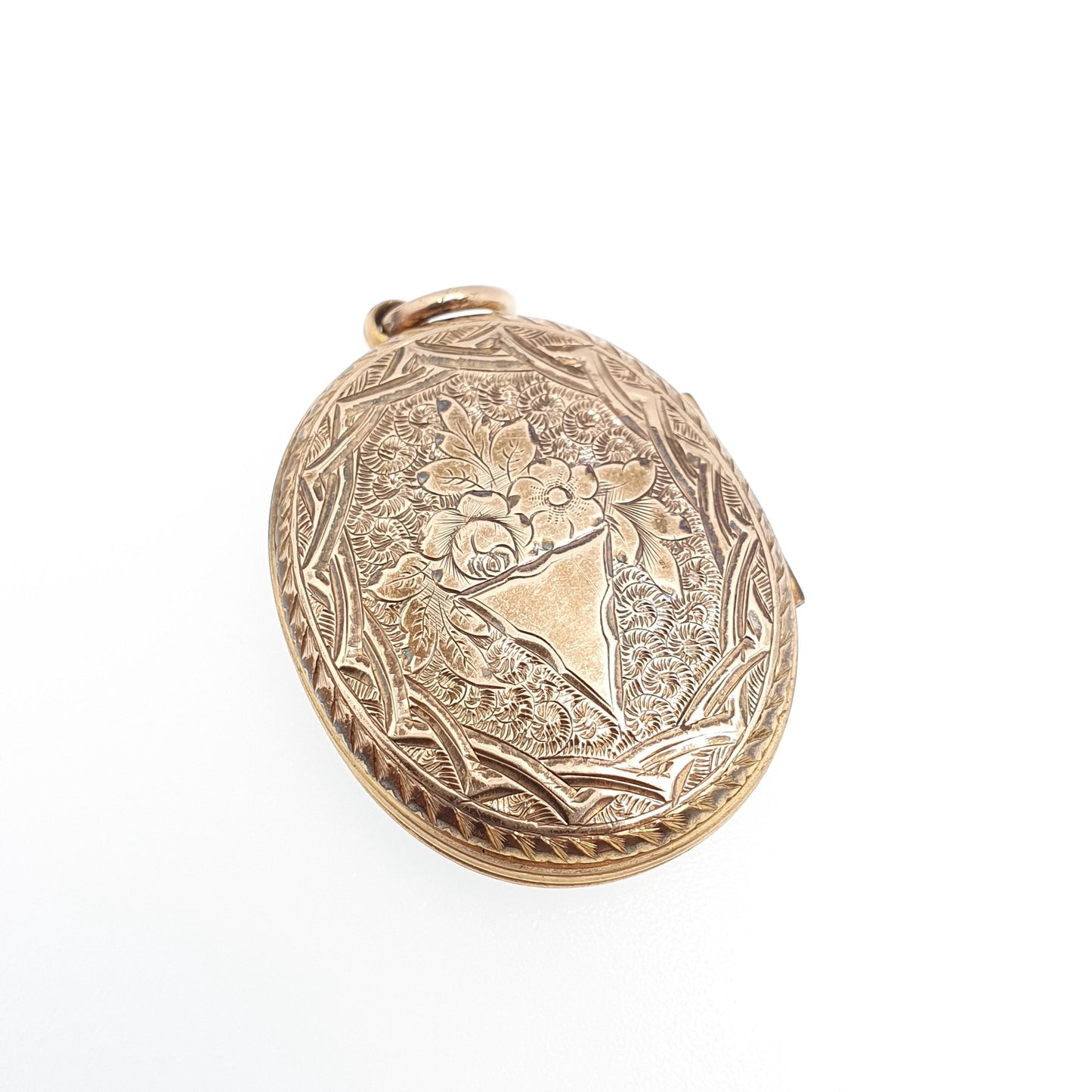 Antique Victorian 9ct Rose Gold Locket Buckle Hand Engraved Pendant Fine Estate Solid 375 9k Front Back Oval Large Vintage Jewelry Jewellery
