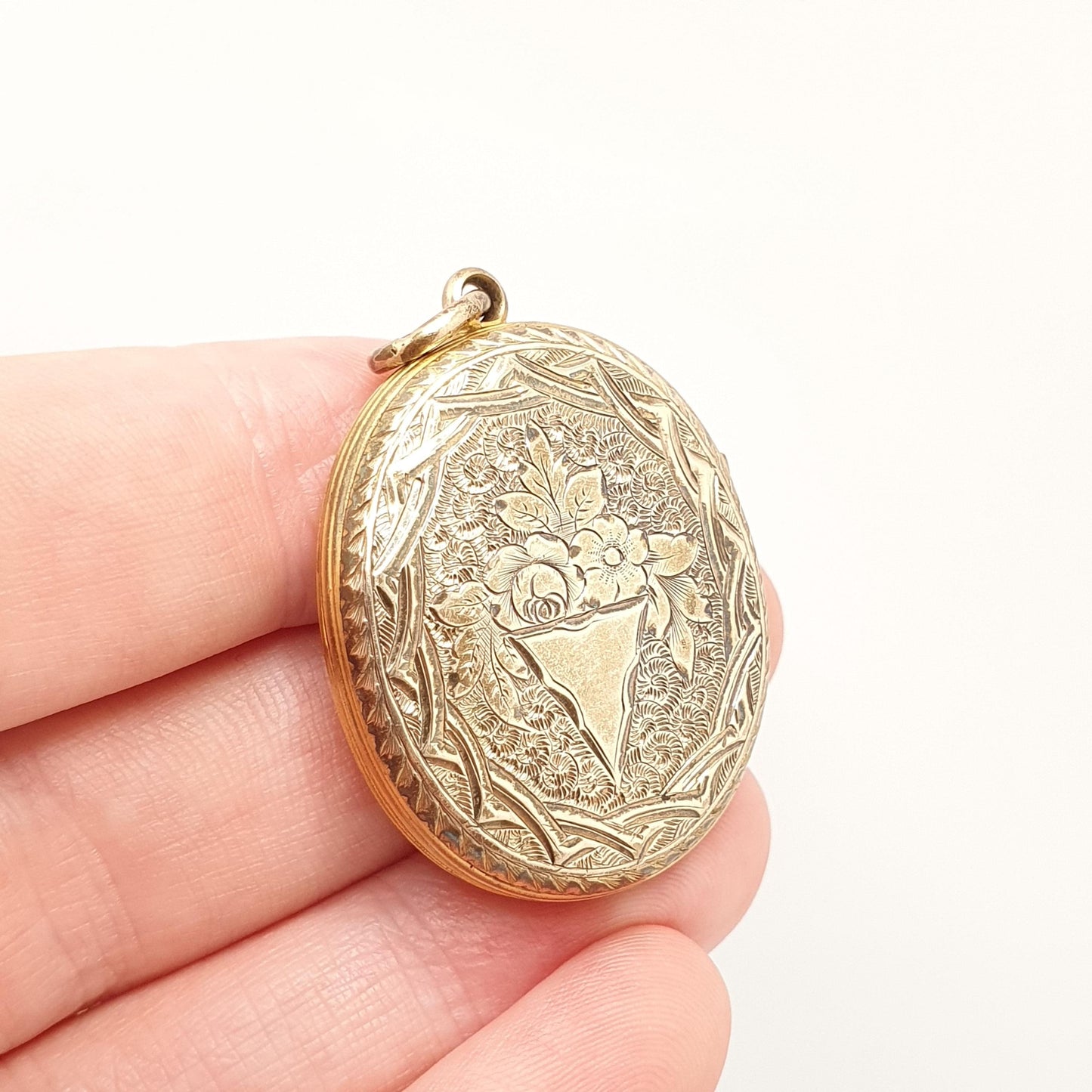 Antique Victorian 9ct Rose Gold Locket Buckle Hand Engraved Pendant Fine Estate Solid 375 9k Front Back Oval Large Vintage Jewelry Jewellery