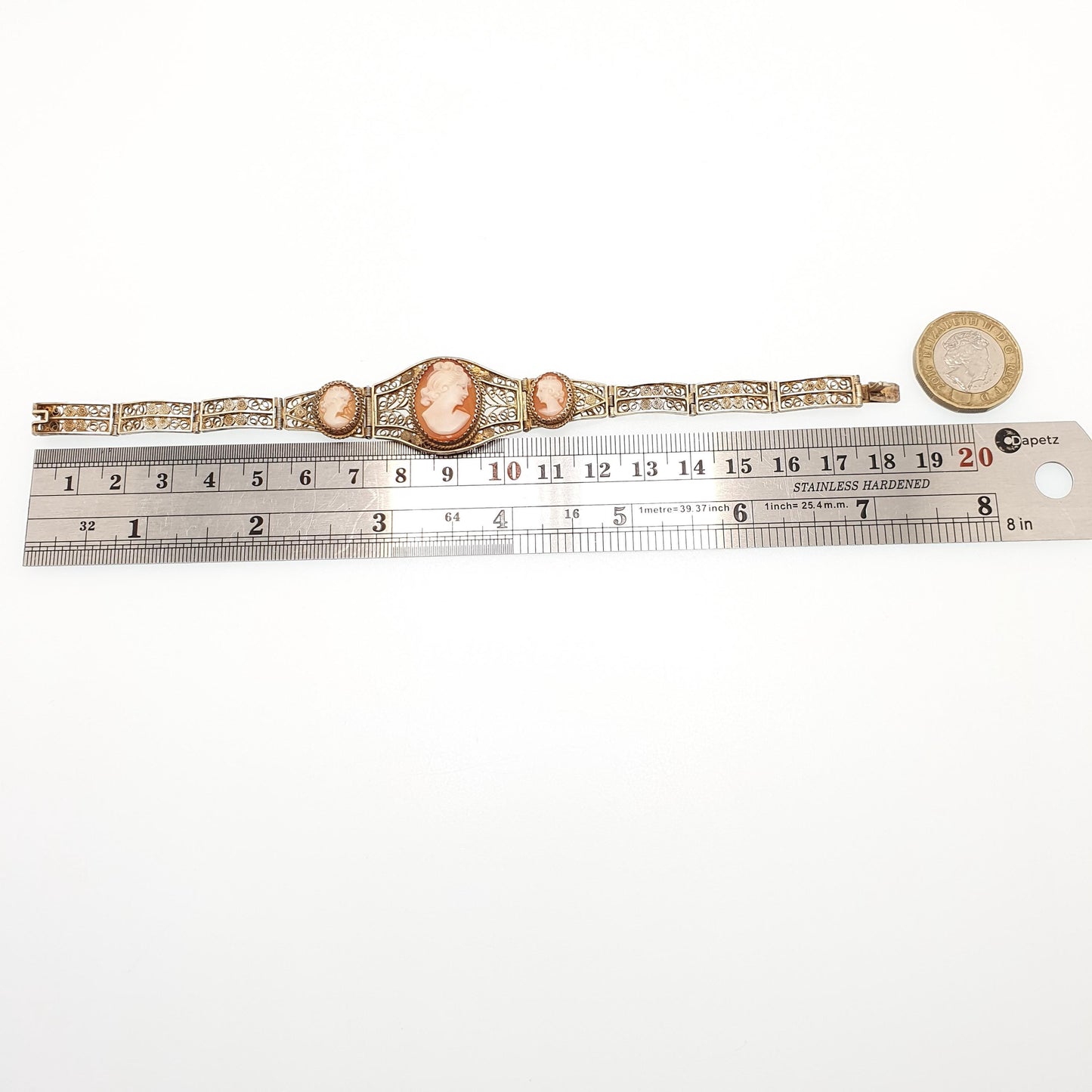 Old Vintage Solid Silver Cameo Bracelet Filigree 800 Handmade Italian 1950s Gold Gilded Shell Hand Carved Artisan Womens Jewelry Jewellery