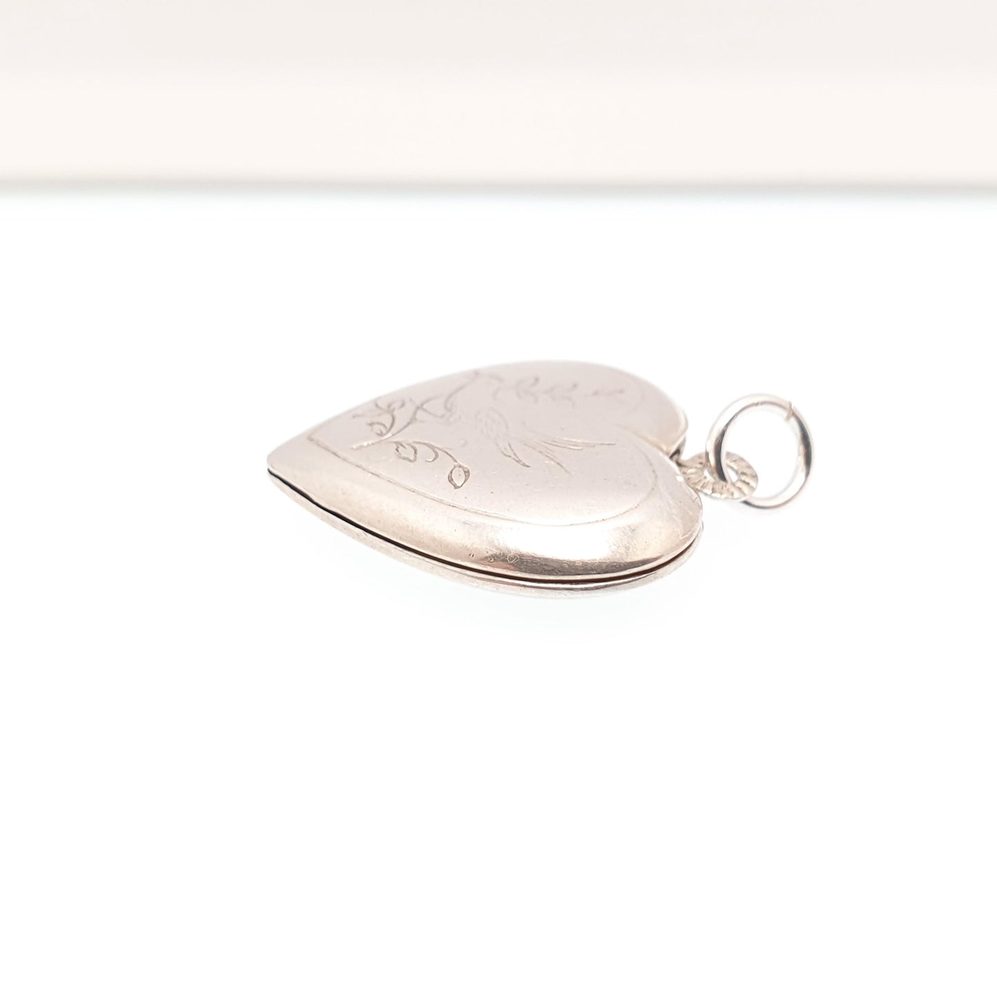 Antique Sterling Silver Bird Heart Locket Pendant Necklace Engraved Love Gift Cute Solid Vintage Picture Photo Womens Jewelry Jewellery