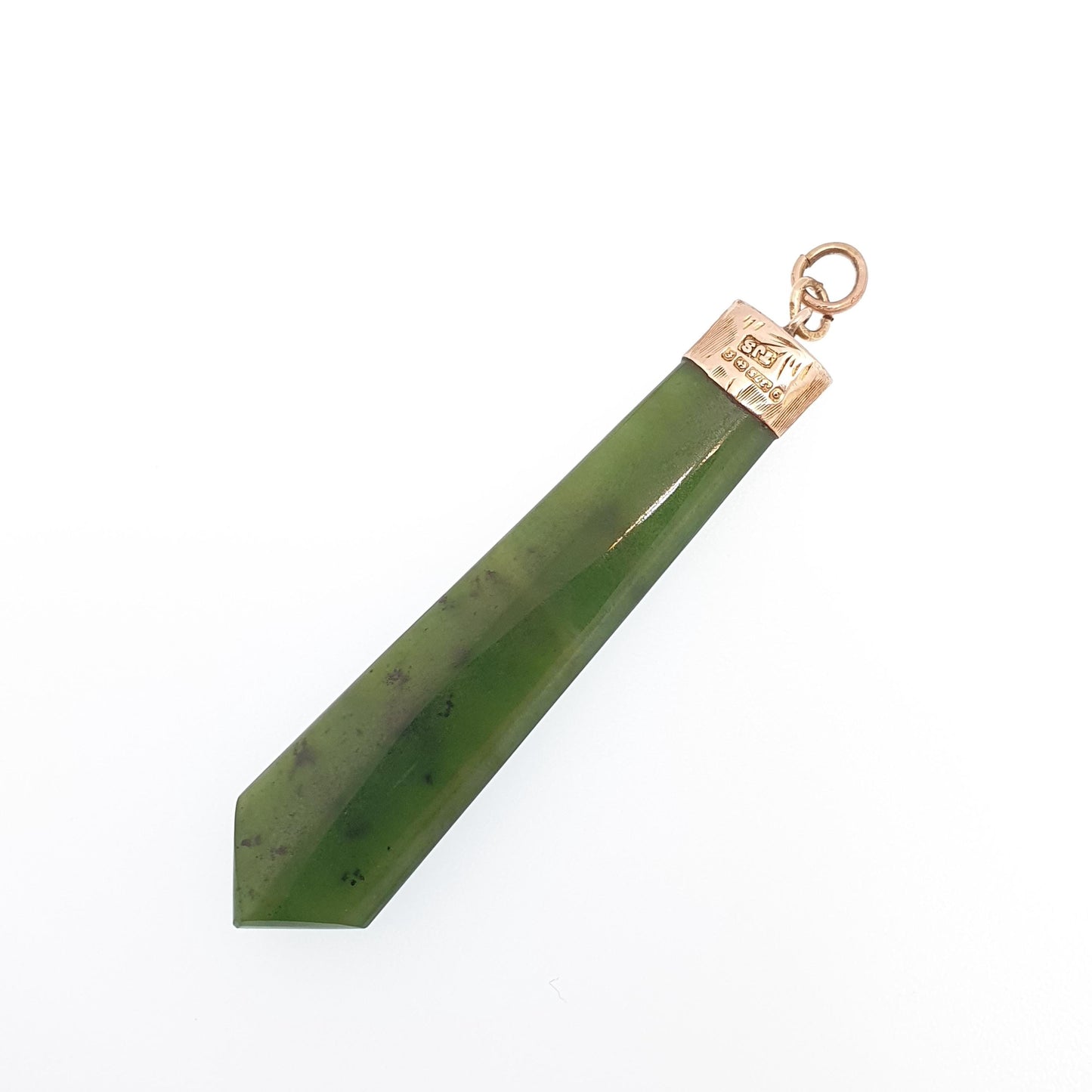 Antique 9ct 9kt Gold New Zealand Jade Necklace Pendant 1905 Hallmark New Zealand Maori Nephrite Green Solid 375 Women Jewelry Jewellery