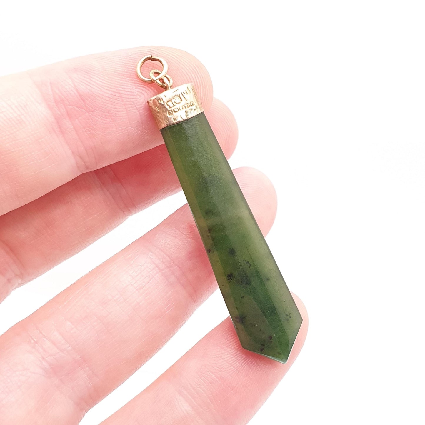Antique 9ct 9kt Gold New Zealand Jade Necklace Pendant 1905 Hallmark New Zealand Maori Nephrite Green Solid 375 Women Jewelry Jewellery