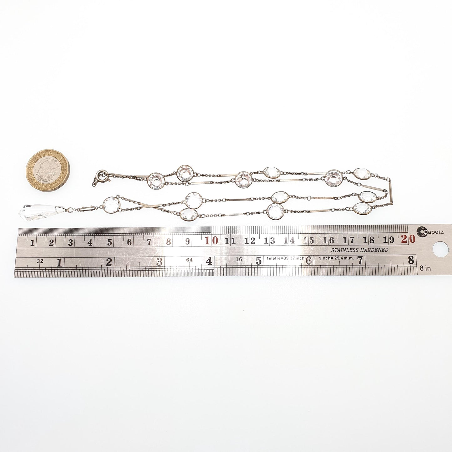 Antique Diamond Paste Riviera Necklace Silver Tone Chain Art Deco Y Pendant Crystal Very Long 64cm 25.2" Round Cut Womens Jewelry Jewellery