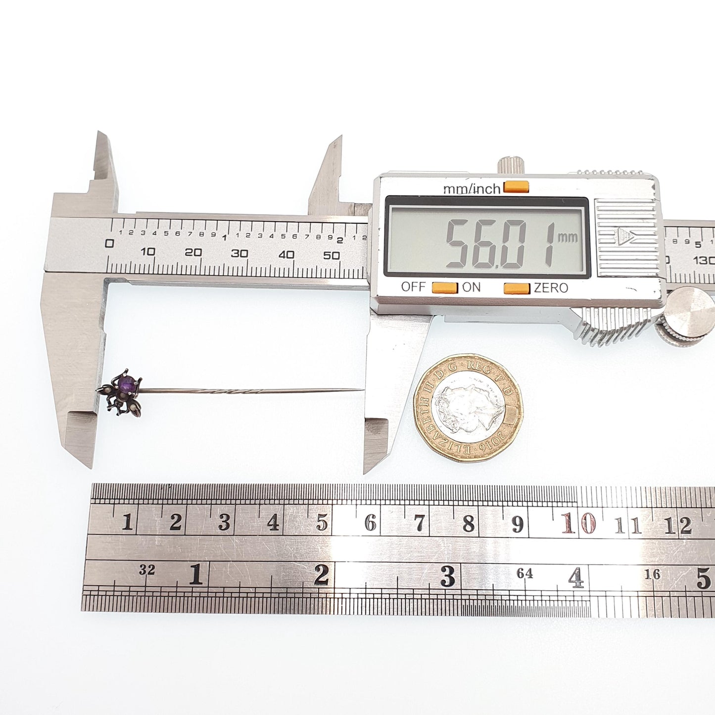 Antique Victorian Solid Silver Fly Stick Pin Amethyst Lapel Simulated Seed Pearl Genuine Real Gemstone Rare Insect Bug Jewelry Jewellery