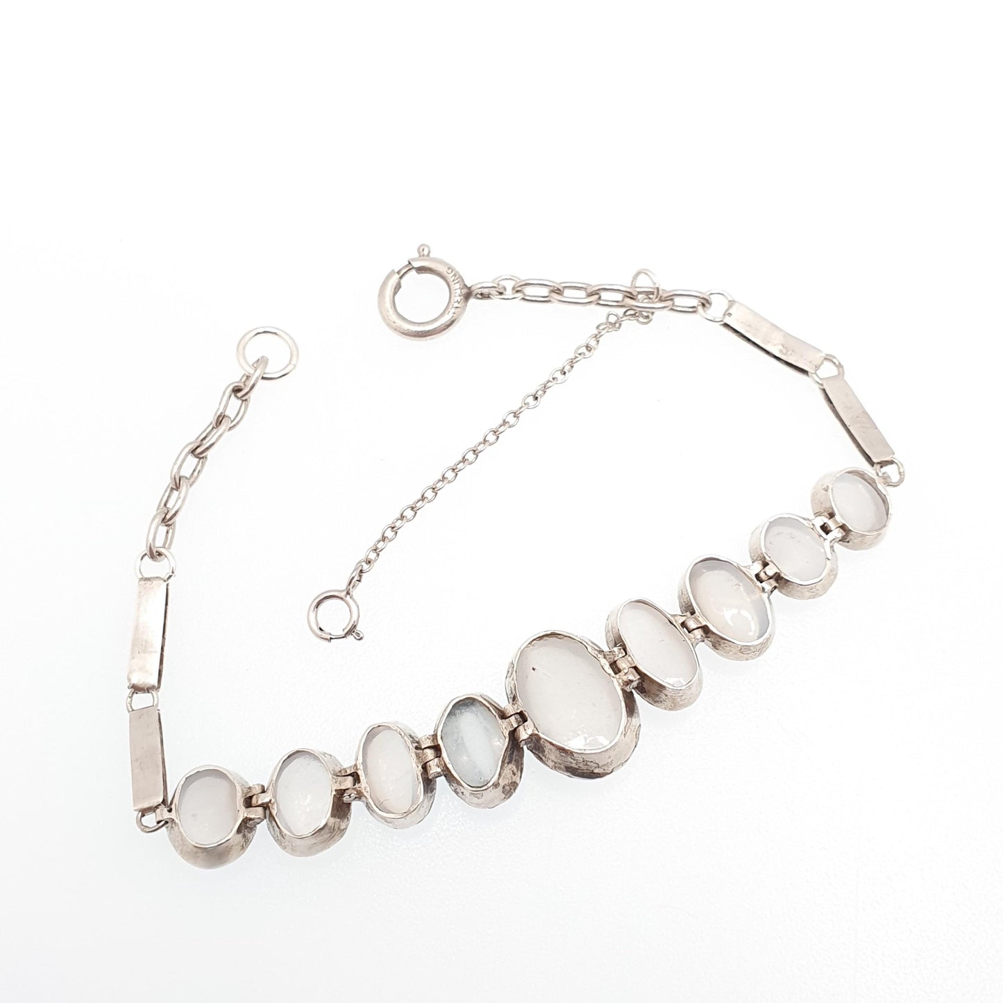 Antique Solid Silver Moonstone Bracelet Edwardian Genuine Real Moonstones Oval Cabochon Adularescence Fine Gift Womens Jewelry Jewellery