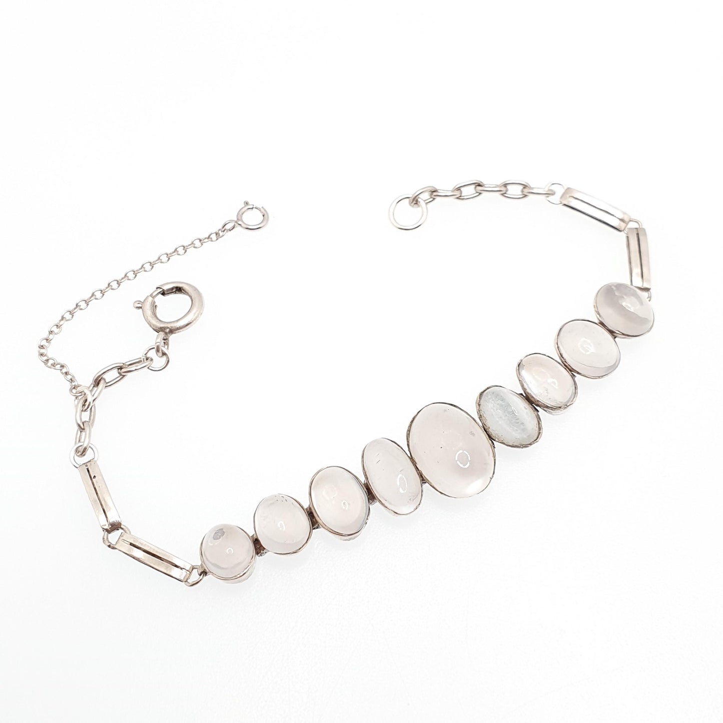 Antique Solid Silver Moonstone Bracelet Edwardian Genuine Real Moonstones Oval Cabochon Adularescence Fine Gift Womens Jewelry Jewellery