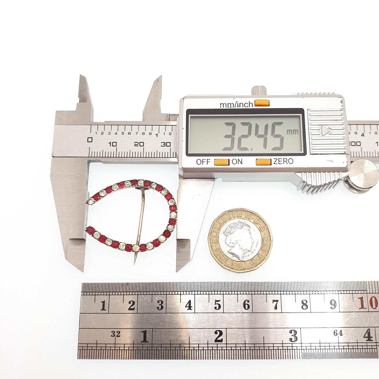 Antique Sterling Silver Horseshoe Ruby & Diamond Paste Brooch Lucky Good Luck Large Big Cute Horse Riding Gift Vintage Jewelry Jewellery