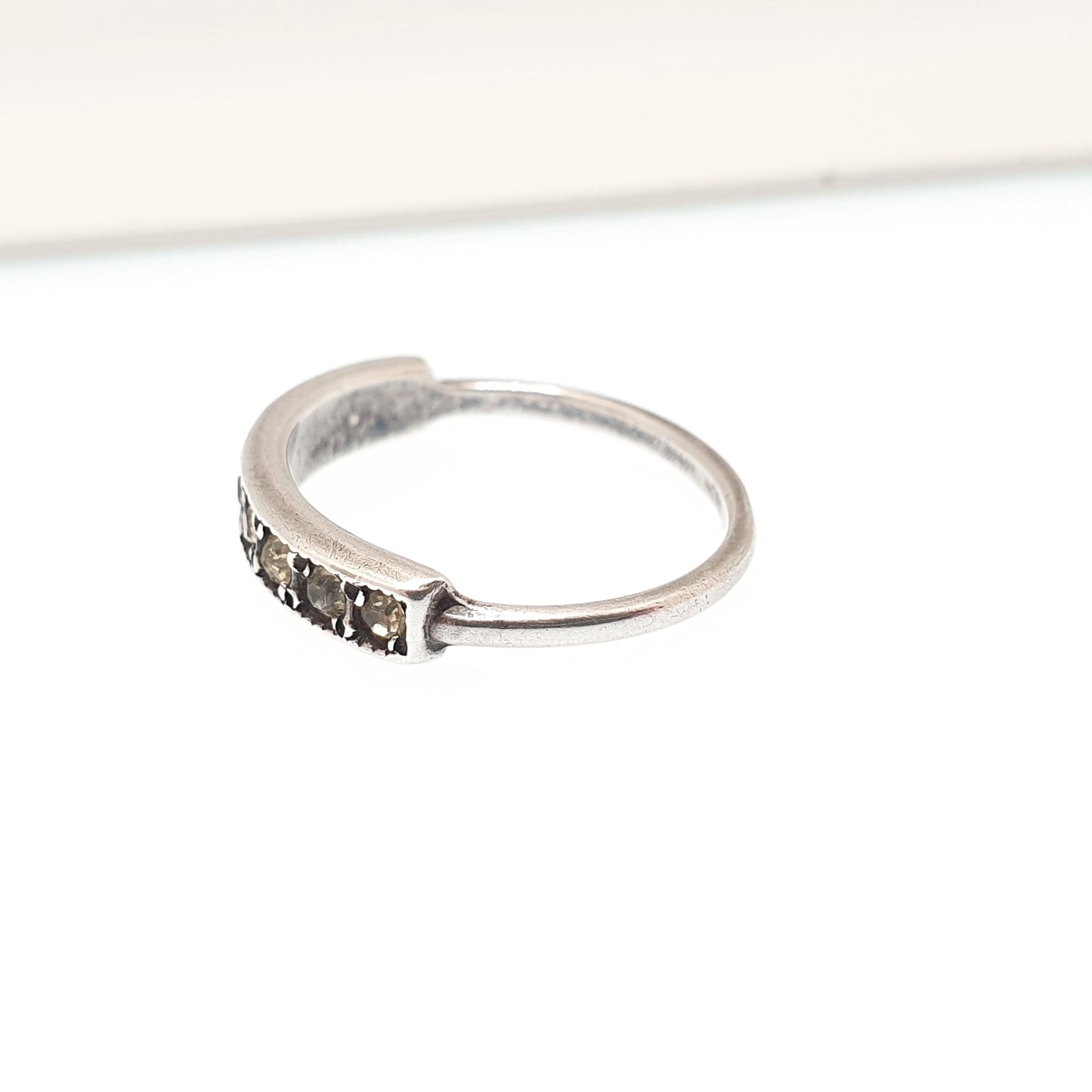 Antique Solid Silver Diamond Paste Ring Victorian Half Eternity Sparkly Rare Stacker Stacking Vintage Foiled Pastes Womens Jewelry Jewellery