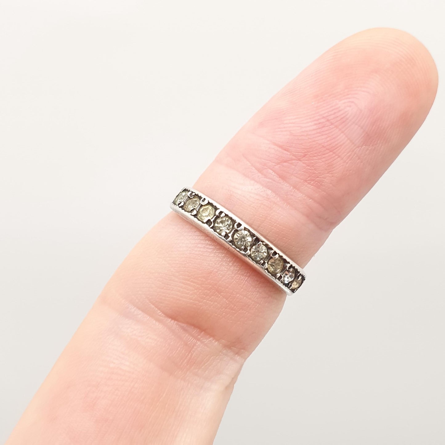 Antique Solid Silver Diamond Paste Ring Victorian Half Eternity Sparkly Rare Stacker Stacking Vintage Foiled Pastes Womens Jewelry Jewellery