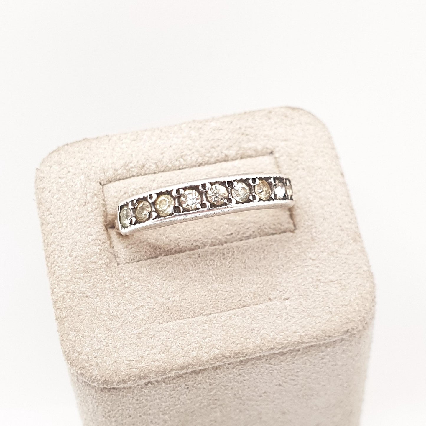 Antique Solid Silver Diamond Paste Ring Victorian Half Eternity Sparkly Rare Stacker Stacking Vintage Foiled Pastes Womens Jewelry Jewellery