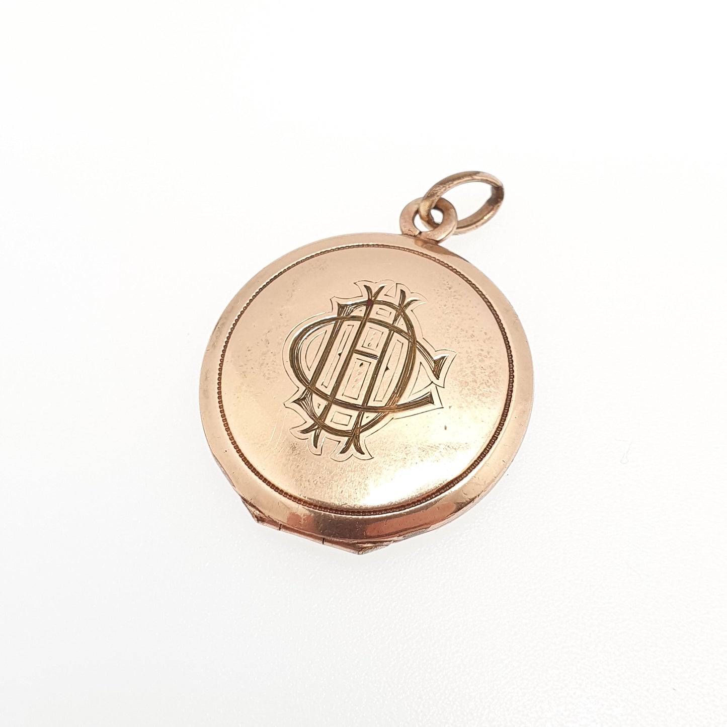 Antique Rolled Rose Gold Locket Clover Ruby Paste Necklace Pendant Lucky Good Luck Filled Gift Edwardian Round Vintage Jewellery Jewelry