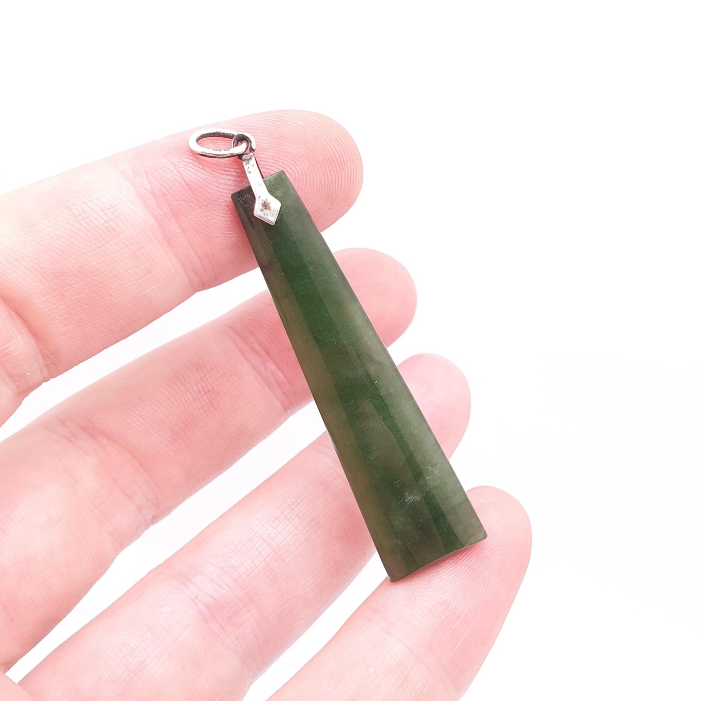Antique Solid Silver New Zealand Jade Necklace Pendant Victorian New Zealand Maori Nephrite Green Large Shard Gemstone Jewelry Jewellery