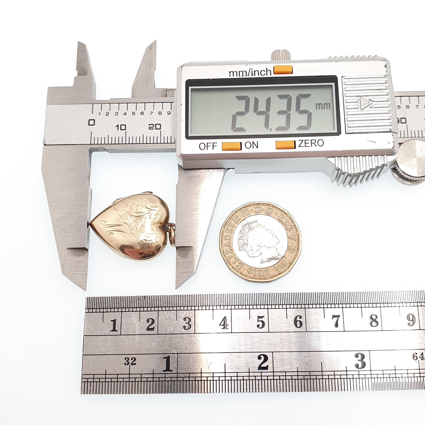 Antique 9ct Gold Heart Locket "M" Initial Hand Engraved Solid 9k 375 Pendant Fine Estate Love Back & Front Cute Necklace Jewelry Jewellery