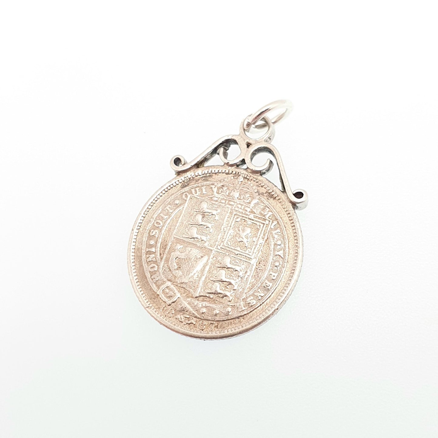 Antique Victorian Six Pence Silver Coin Necklace Pendant 1887 Queen Victoria Bracelet Charm Unisex Mens Womens Ladies Royalty Great Britain