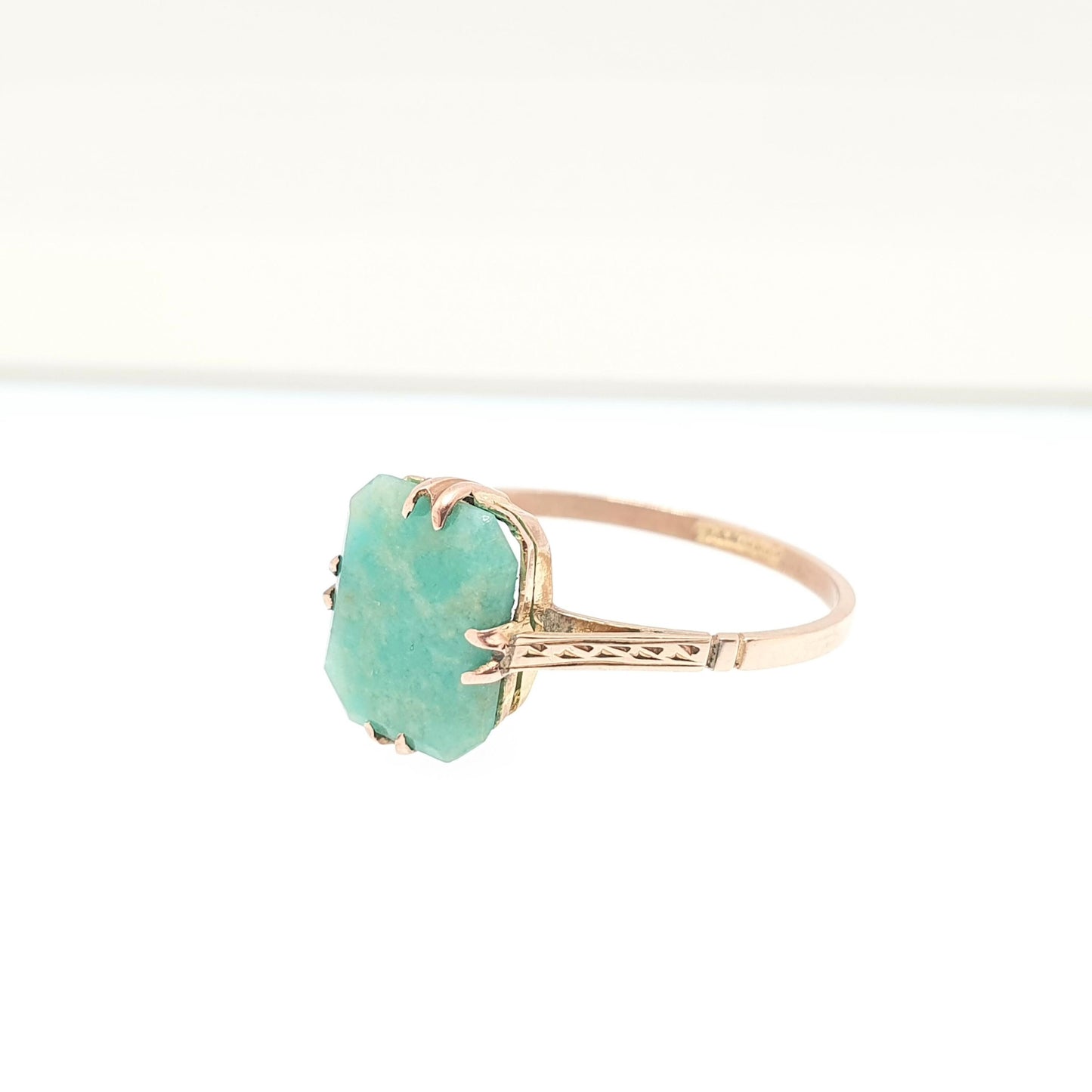 Antique 9ct Gold Chrysoprase Ring Art Deco Solid 9k 375 Rectangular Solitaire Green Real Gemstone Rare Womens Vintage Jewelry Jewellery
