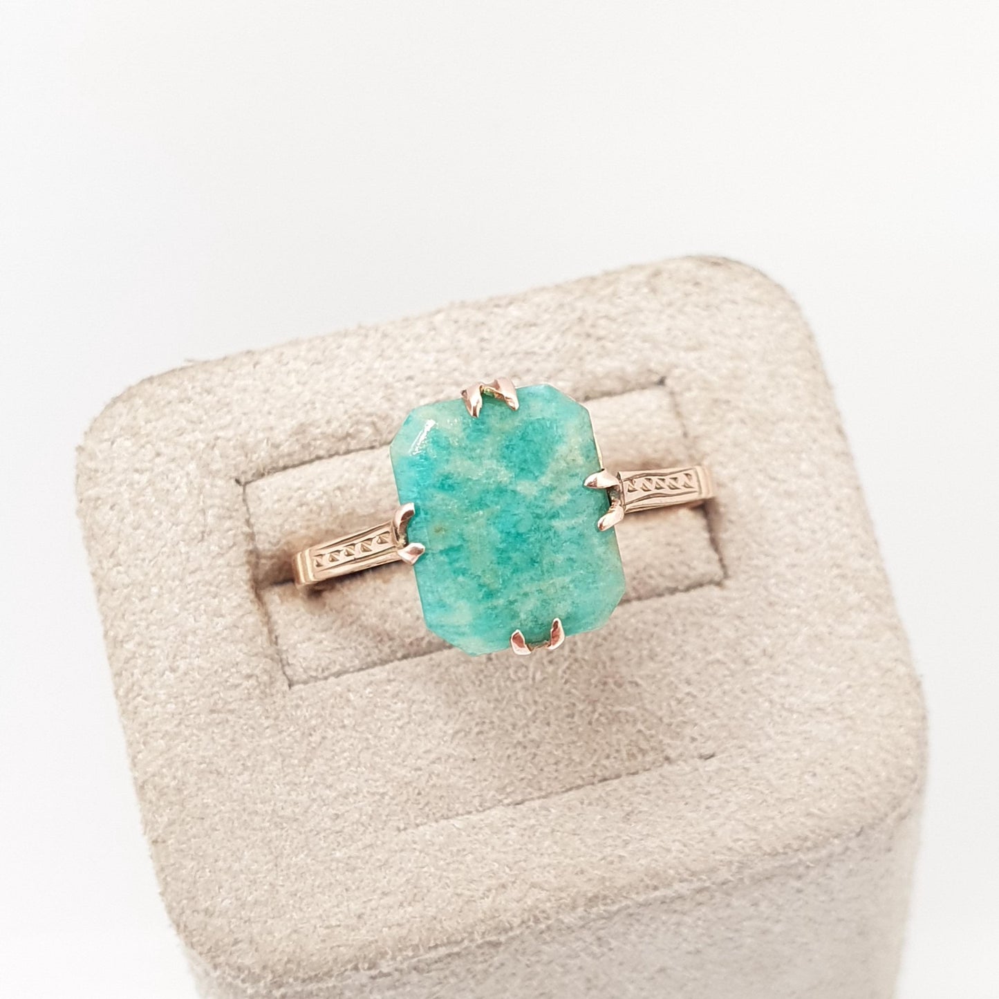 Antique 9ct Gold Chrysoprase Ring Art Deco Solid 9k 375 Rectangular Solitaire Green Real Gemstone Rare Womens Vintage Jewelry Jewellery