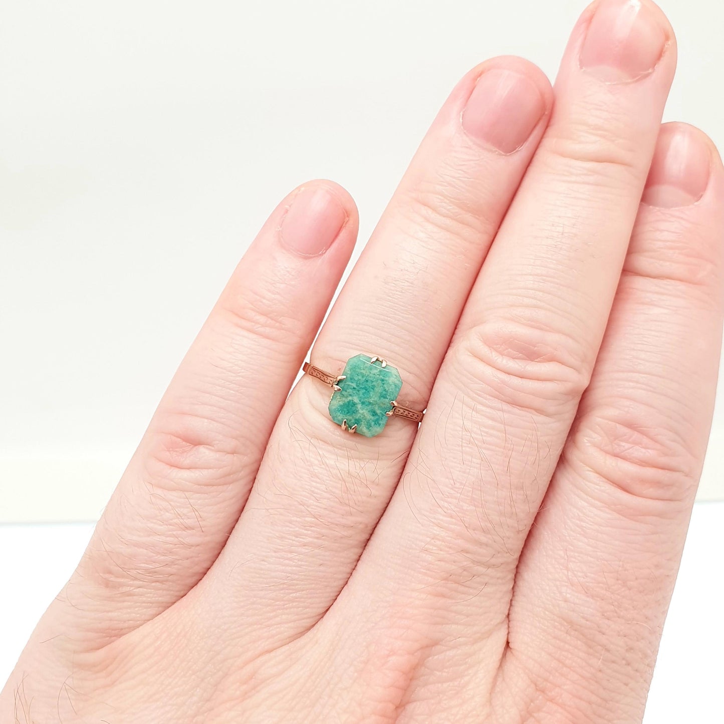 Antique 9ct Gold Chrysoprase Ring Art Deco Solid 9k 375 Rectangular Solitaire Green Real Gemstone Rare Womens Vintage Jewelry Jewellery