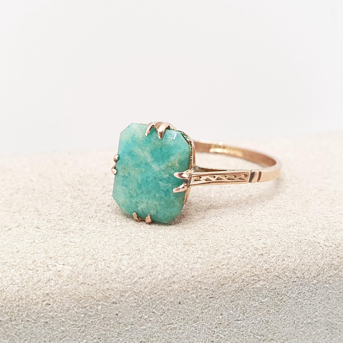Antique 9ct Gold Chrysoprase Ring Art Deco Solid 9k 375 Rectangular Solitaire Green Real Gemstone Rare Womens Vintage Jewelry Jewellery