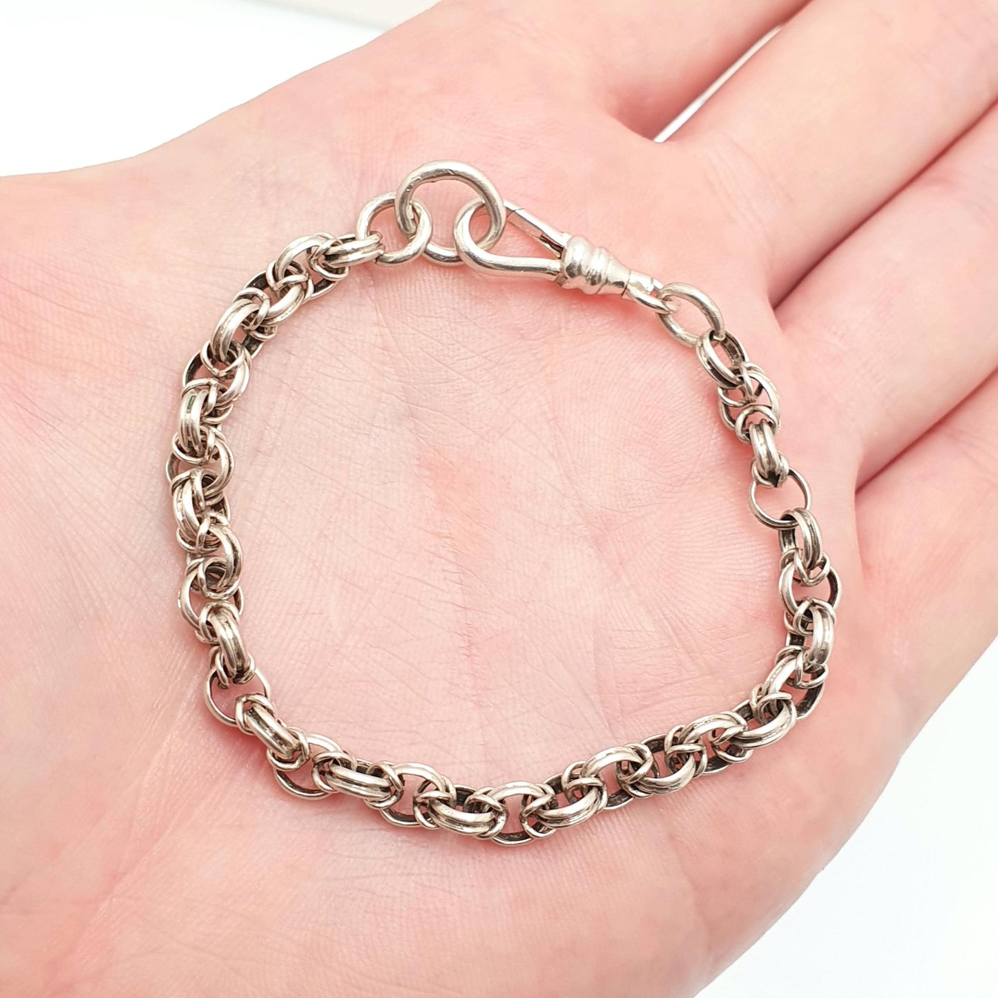 Antique Victorian Solid Silver Belcher Knot Link Bracelet Chain Dog Clip Large Rolo 8.20g 18cm Round Albert Vintage Womens Jewelry Jewellery